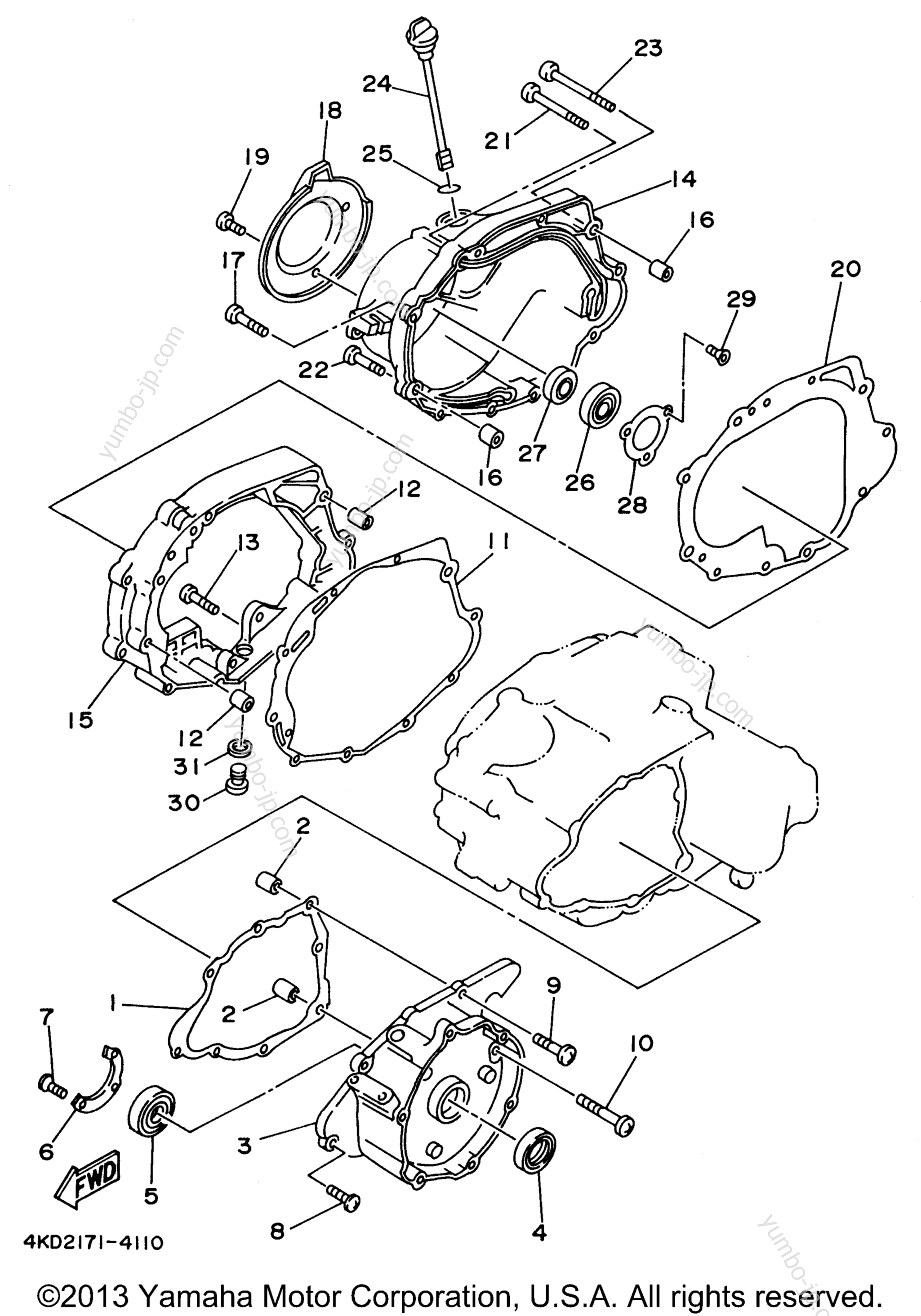 Crankcase Cover 1 для квадроциклов YAMAHA TIMBERWOLF 2WD (YFB250FWH) 1996 г.