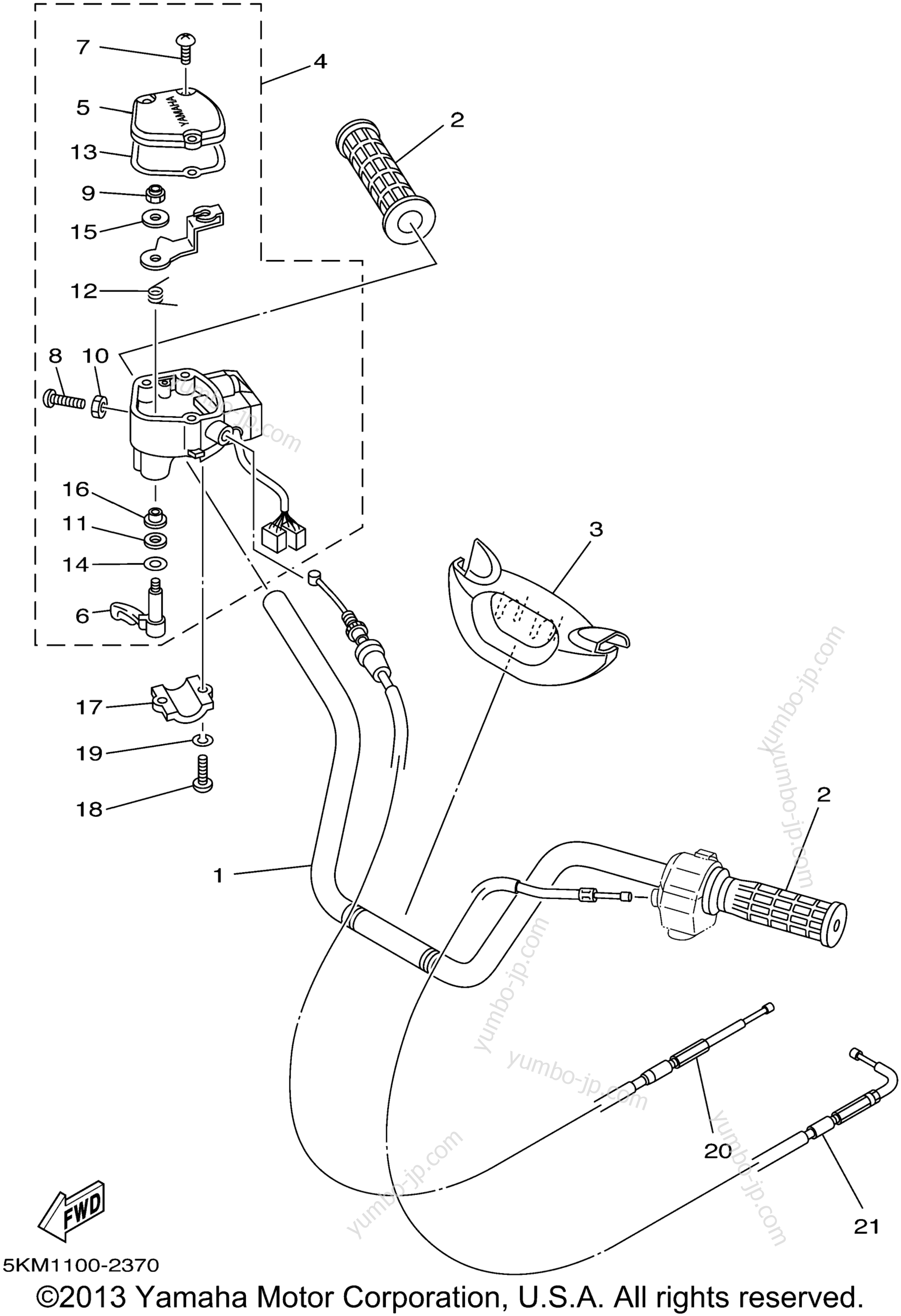 Steering Handle Cable для квадроциклов YAMAHA GRIZZLY 660 (YFM660FP) 2002 г.
