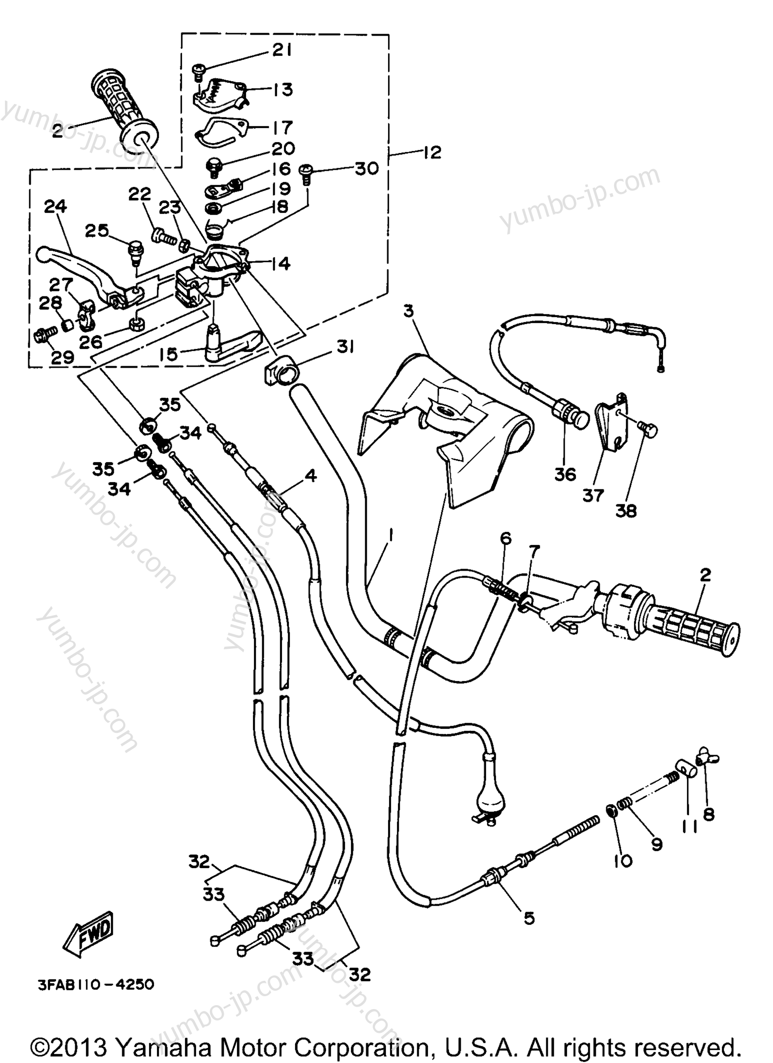 Steering Handle Cable для квадроциклов YAMAHA BREEZE (YFA1K) 1998 г.