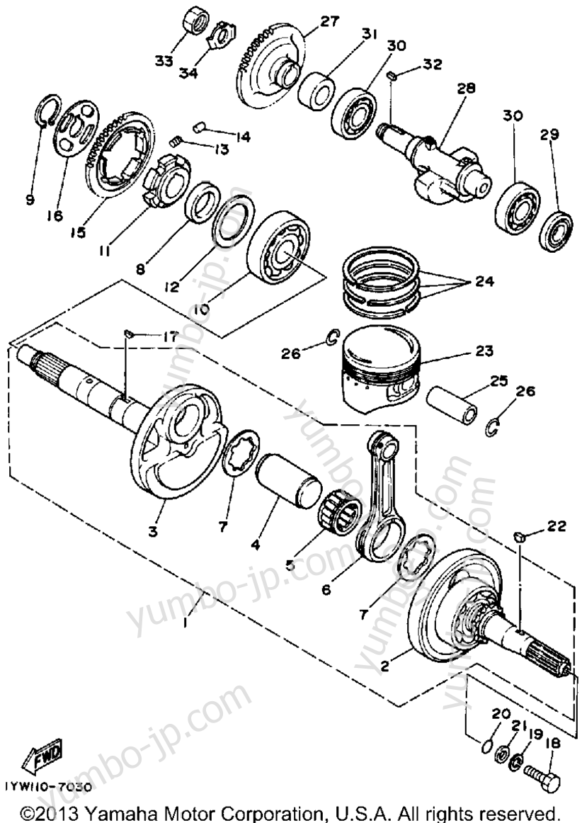 Crankshaft-Piston для квадроциклов YAMAHA MOTO-4 (YFM350ERU) 1988 г.