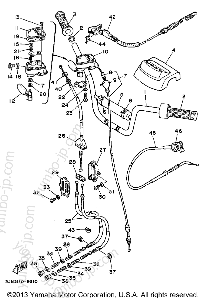 Handlebar - Cable for ATVs YAMAHA PRO-4 PRO HAULER W-TURF TIRES (YFU1TW) 1989 year