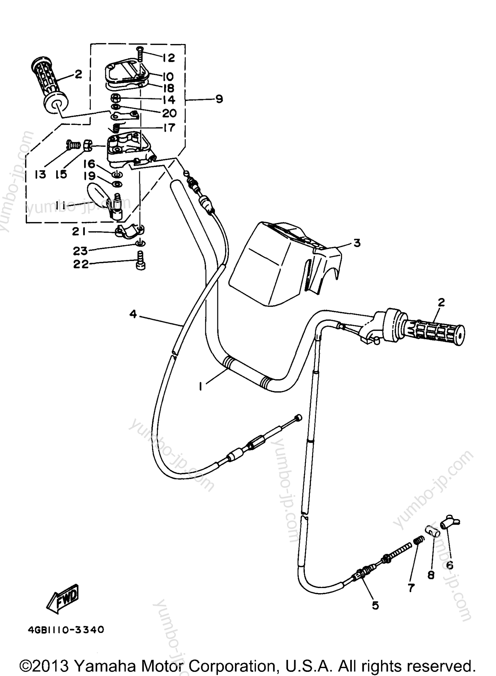 Steering Handle - Cable для квадроциклов YAMAHA BIG BEAR 4WD (YFM350FWJ) 1997 г.