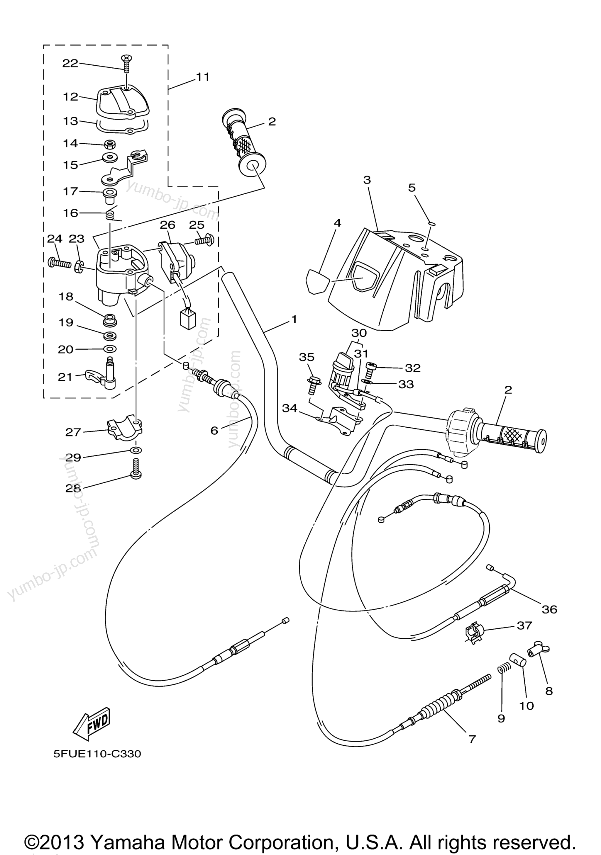 Steering Handle Cable для квадроциклов YAMAHA BIG BEAR 400 4X4 (YFM40FS) 2004 г.