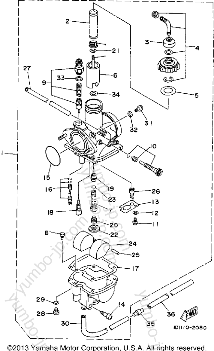 Карбюратор для квадроциклов YAMAHA TIMBERWOLF 2WD (YFB250D) 1992 г.