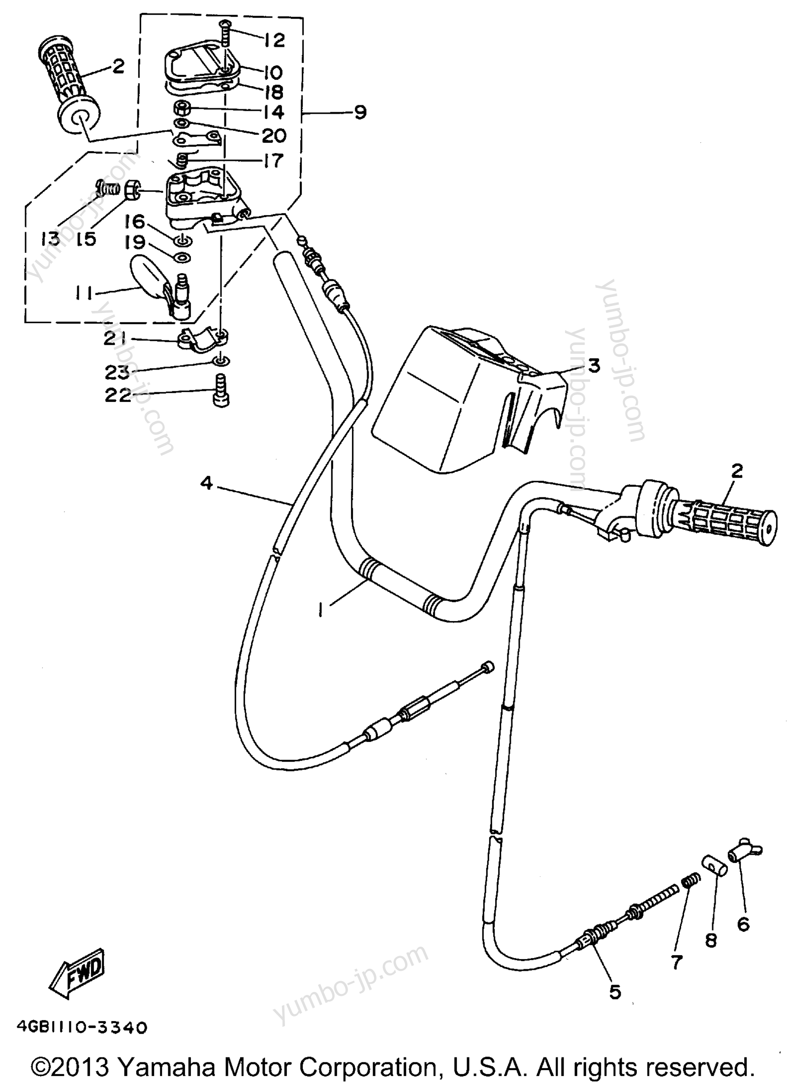 Steering Handle - Cable for ATVs YAMAHA KODIAK 4WD (YFM400FWF) 1994 year