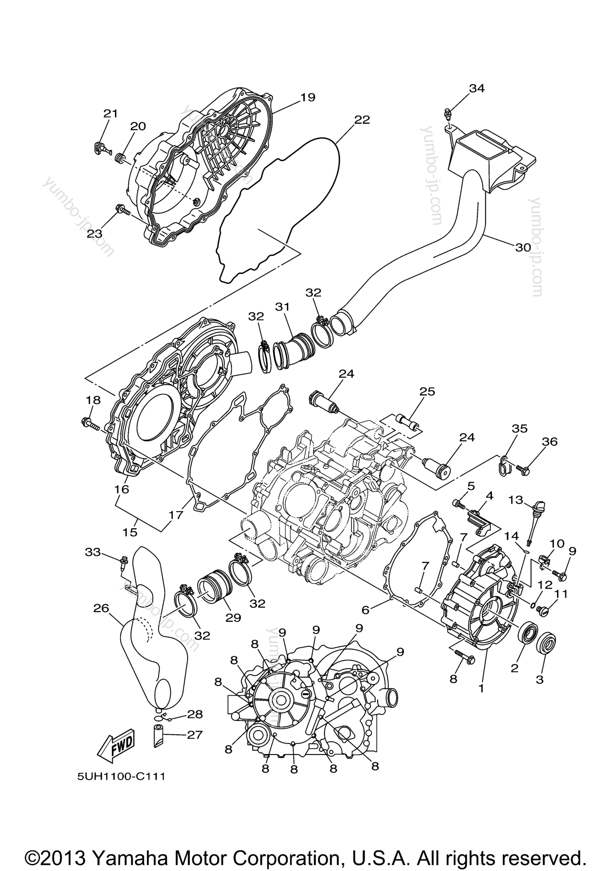 Crankcase Cover 1 для квадроциклов YAMAHA BRUIN 350 4WD HUNTER (YFM35FAHV) 2006 г.