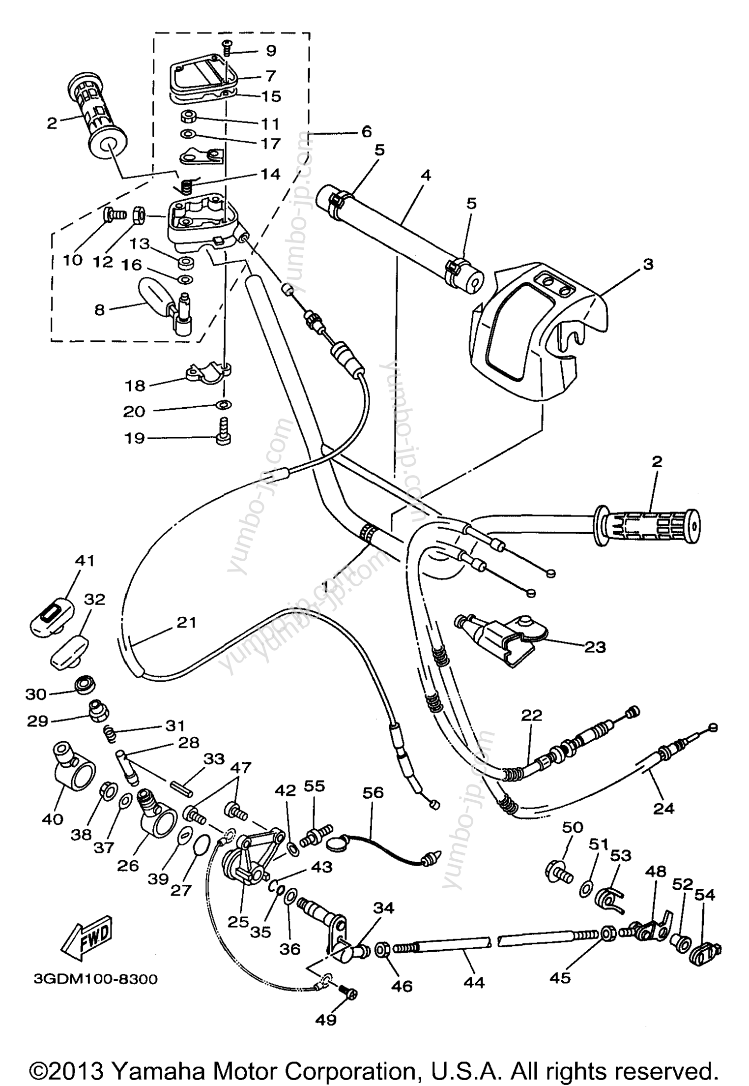 Steering Handle Cable для квадроциклов YAMAHA WARRIOR (YFM350XK) 1998 г.