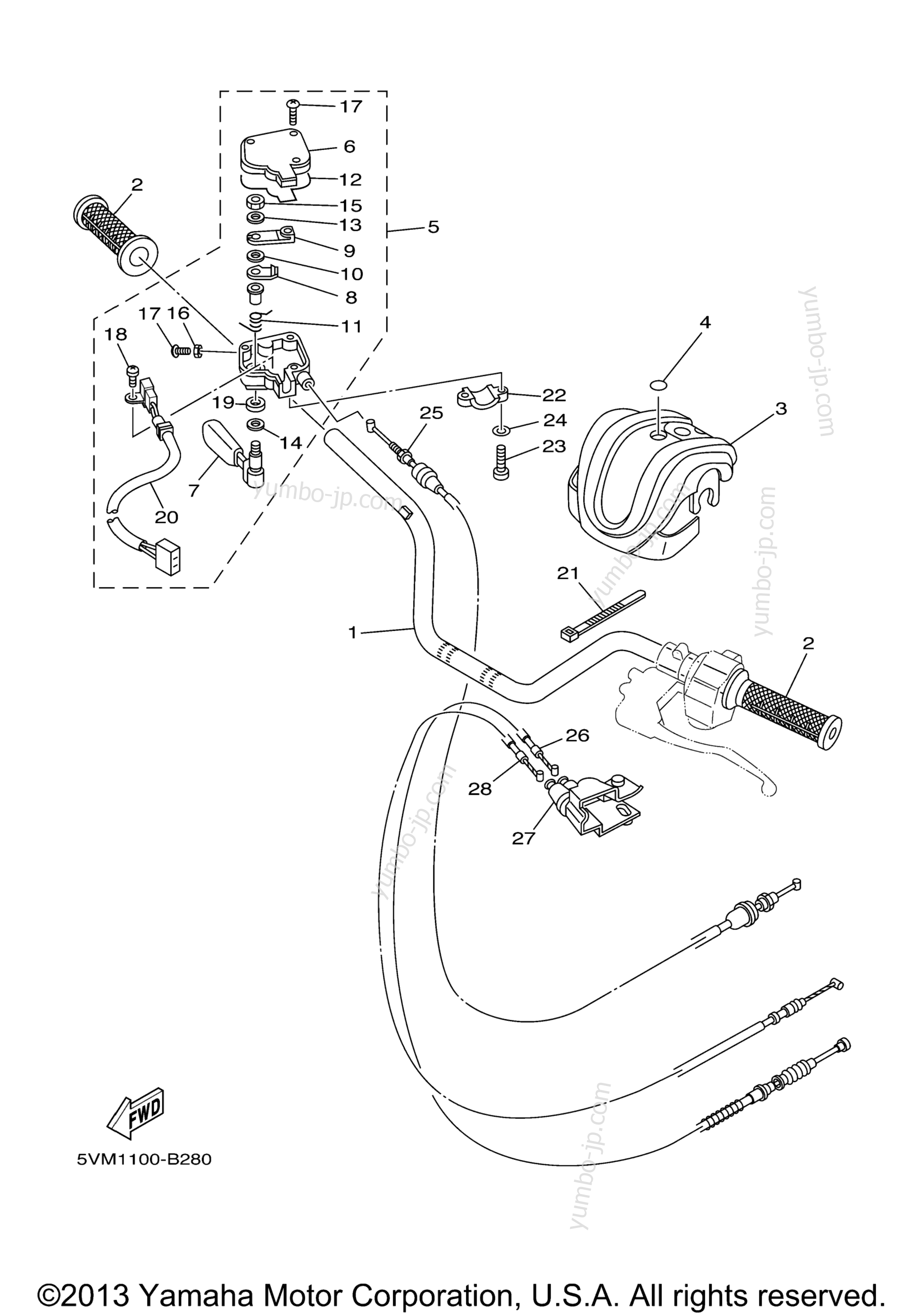 Steering Handle Cable для квадроциклов YAMAHA BLASTER (YFS200V) 2006 г.