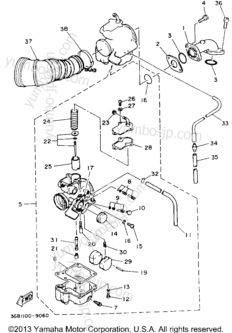 Air Filter - Carburetor for ATVs YAMAHA CHAMP (YFM100W) 1989 year