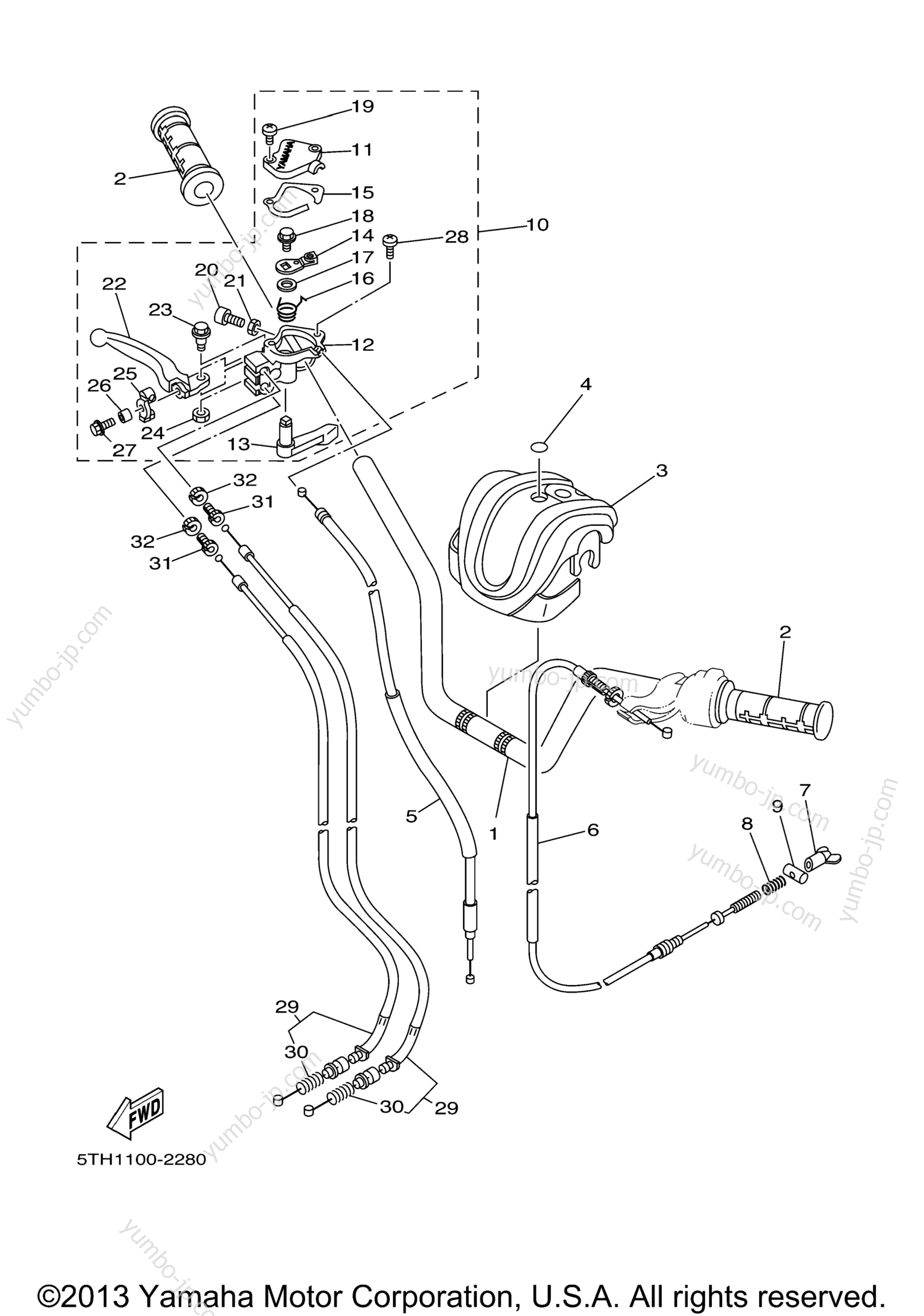 Steering Handle Cable для квадроциклов YAMAHA RAPTOR 80 (YFM80WS) 2004 г.