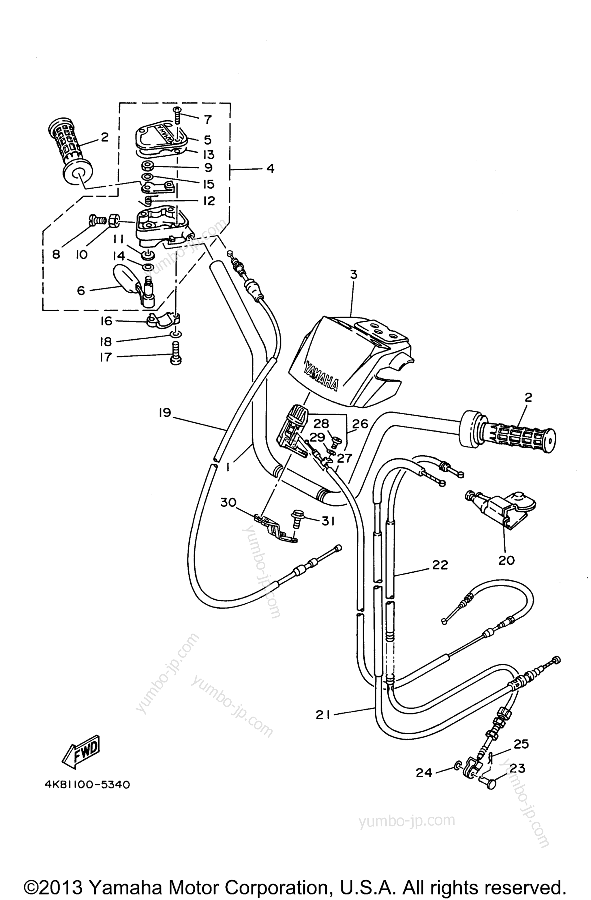 Steering Handle - Cable для квадроциклов YAMAHA WOLVERINE 4WD (YFM350FXH) 1996 г.