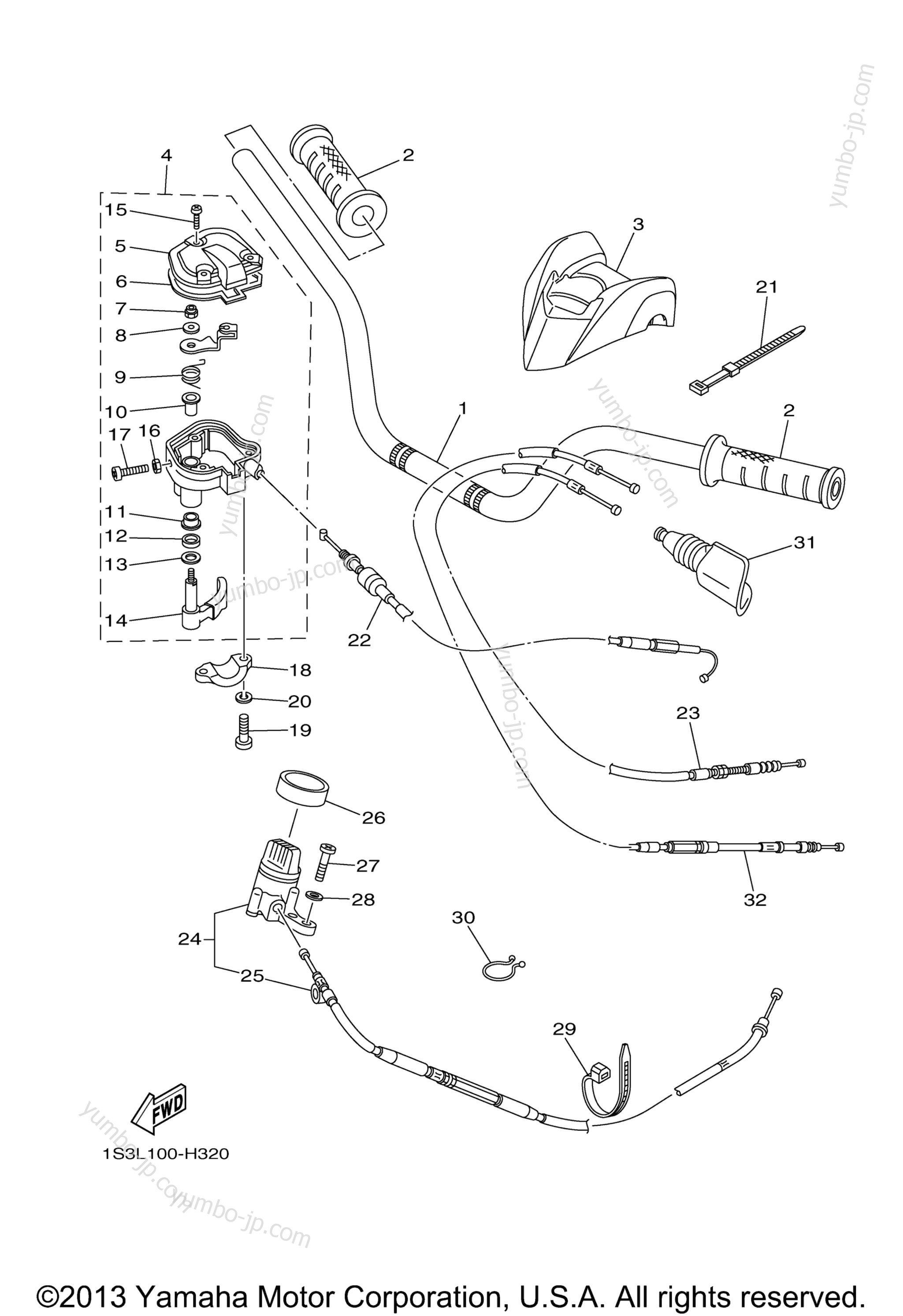 Steering Handle Cable для квадроциклов YAMAHA RAPTOR 700 SPECIAL EDITION (YFM70RSEY) 2009 г.