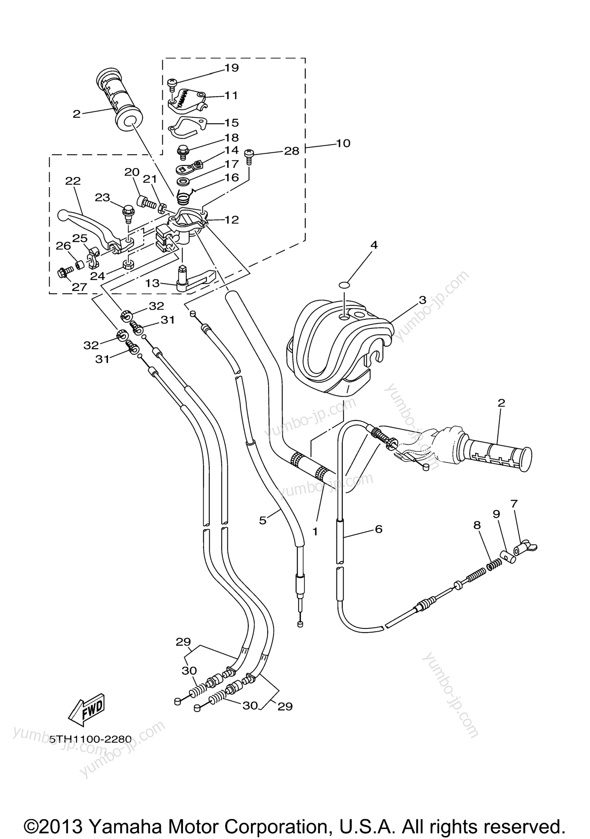 Steering Handle Cable для квадроциклов YAMAHA RAPTOR 80 (YFM80RT) 2005 г.
