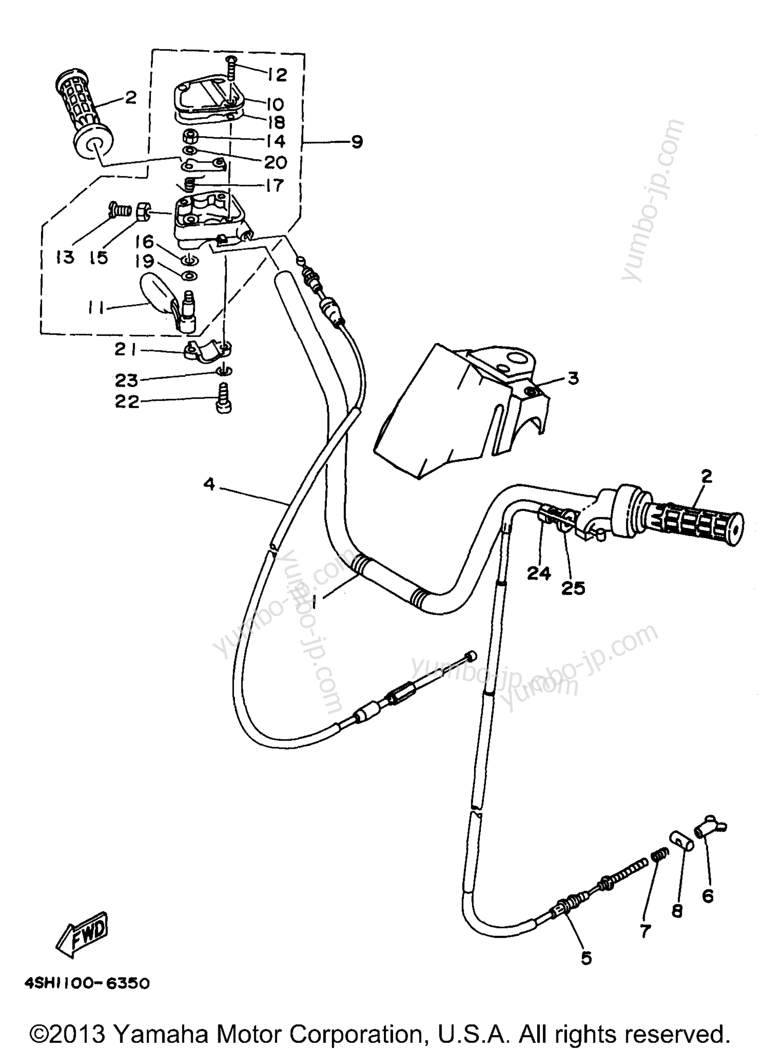 Steering Handle Cable для квадроциклов YAMAHA KODIAK 4WD (YFM400FWK) 1998 г.