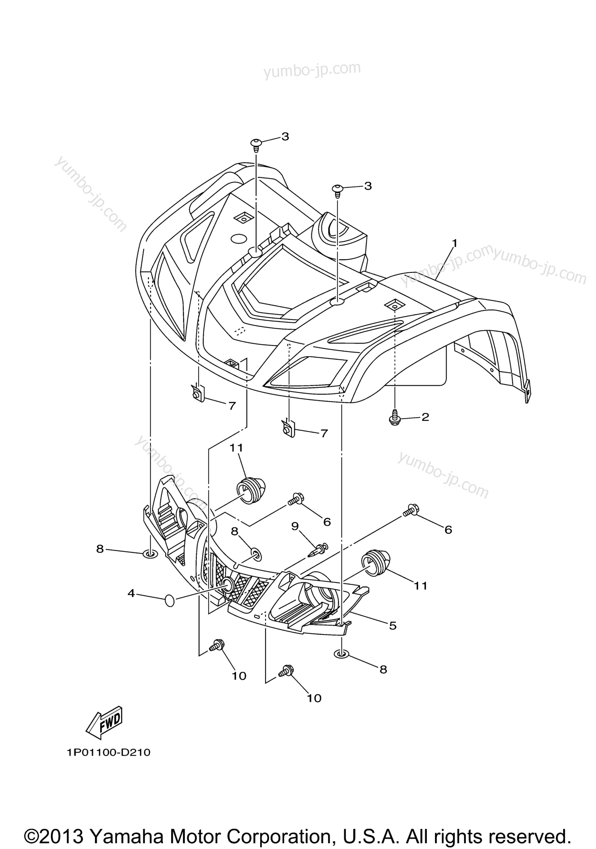 FRONT FENDER для квадроциклов YAMAHA BRUIN 250 2WD (YFM25BV) 2006 г.