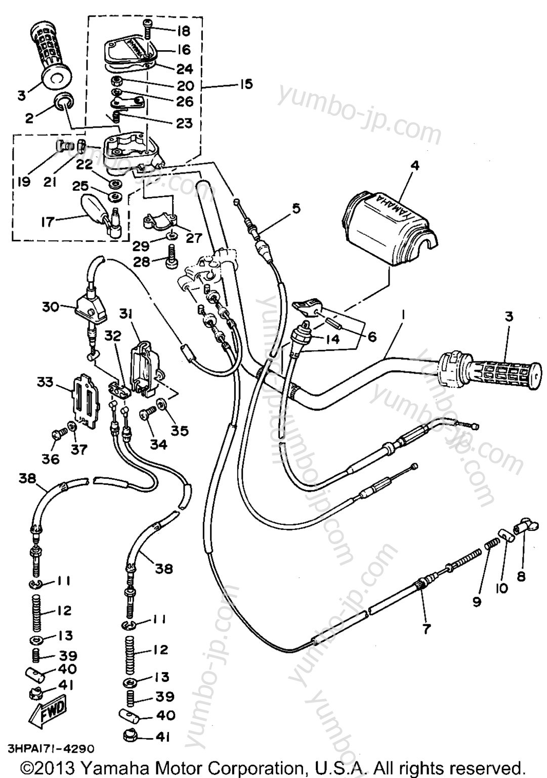 Steering Handle - Cable for ATVs YAMAHA MOTO-4 (YFM350ERG) 1995 year
