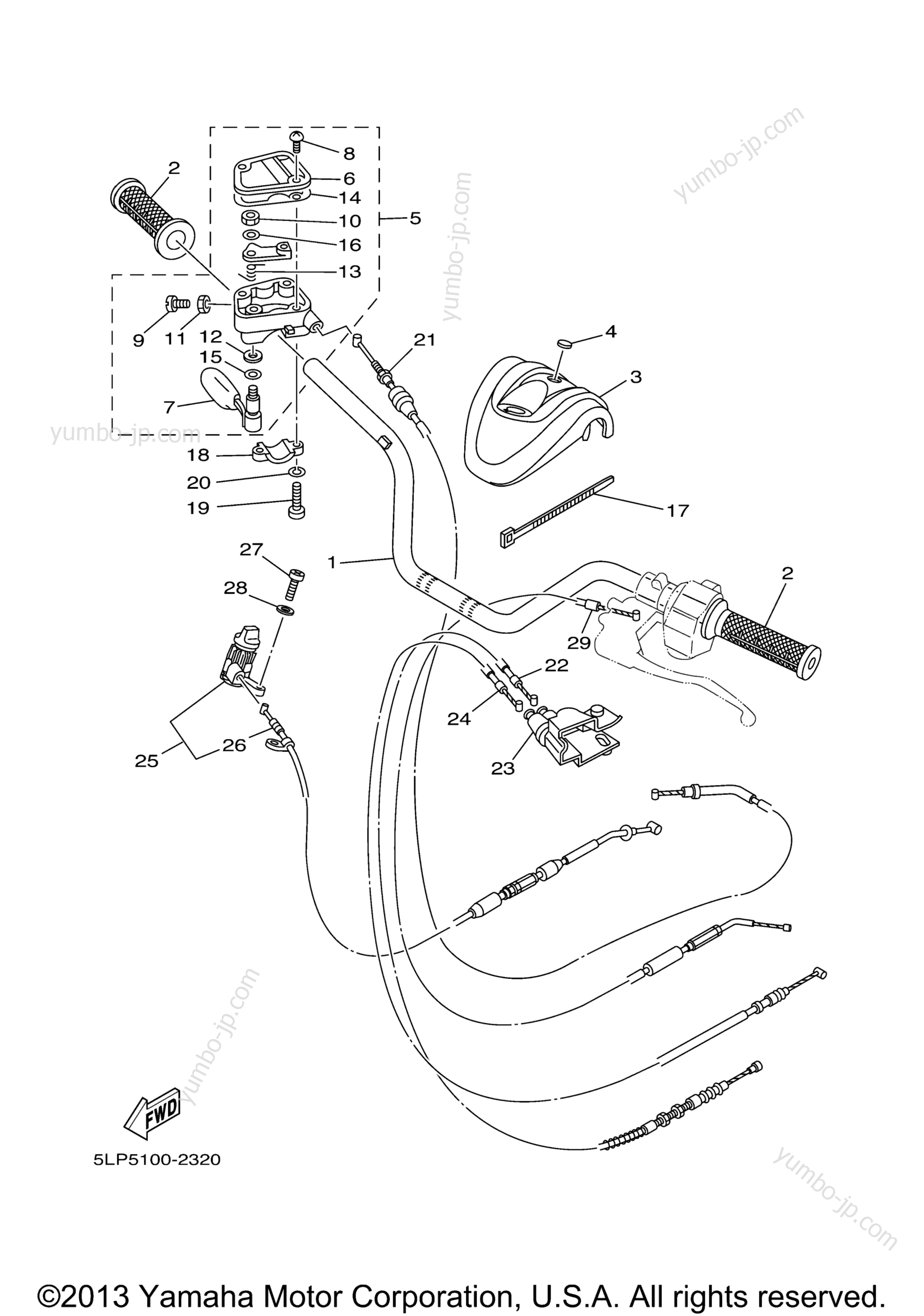 Steering Handle Cable для квадроциклов YAMAHA 660R RAPTOR LIMITED EDITION BLACK (YFM660RLES) 2004 г.