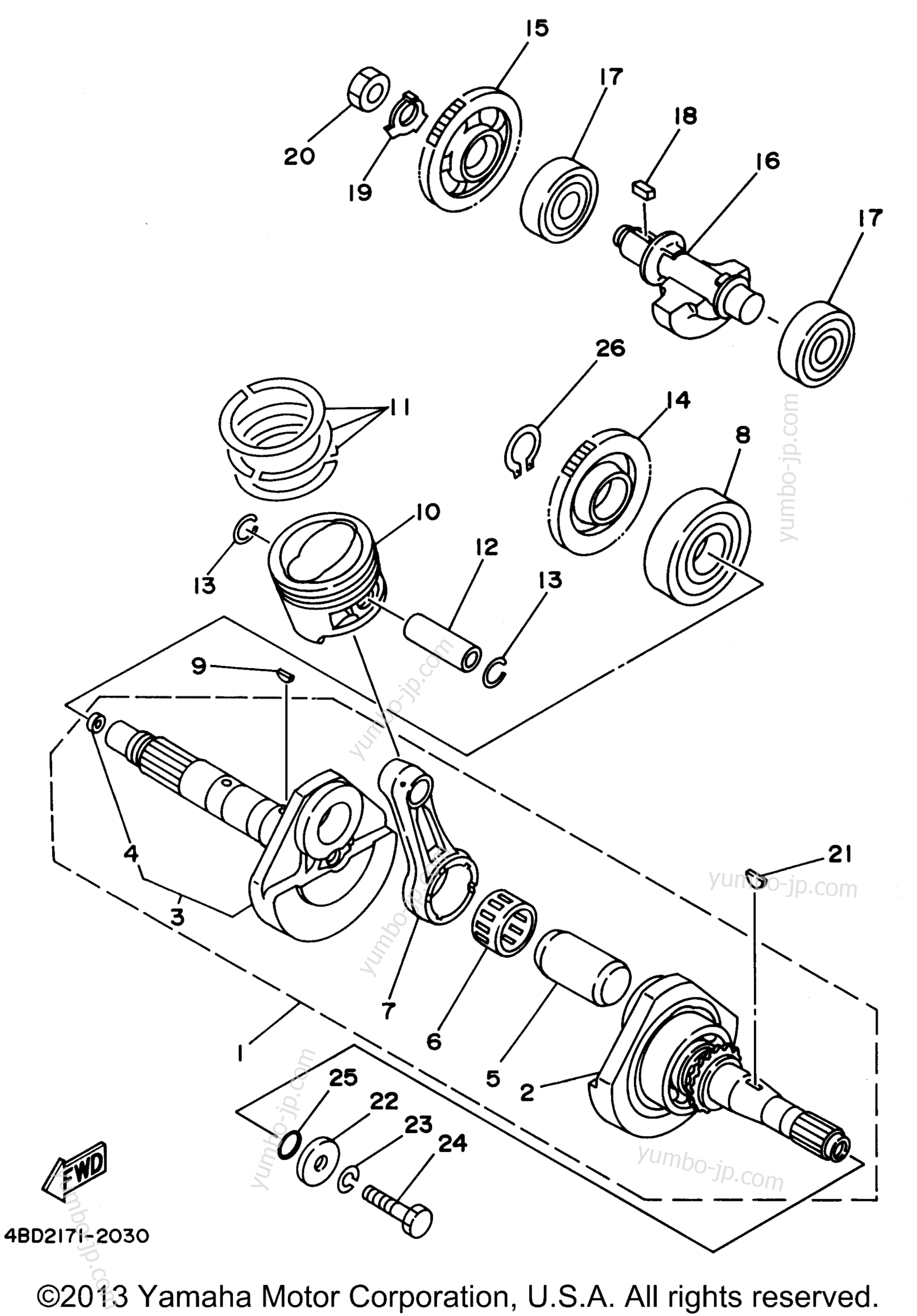 Crankshaft - Piston для квадроциклов YAMAHA TIMBERWOLF 4WD (YFB250FWG_MNH) 1995 г.