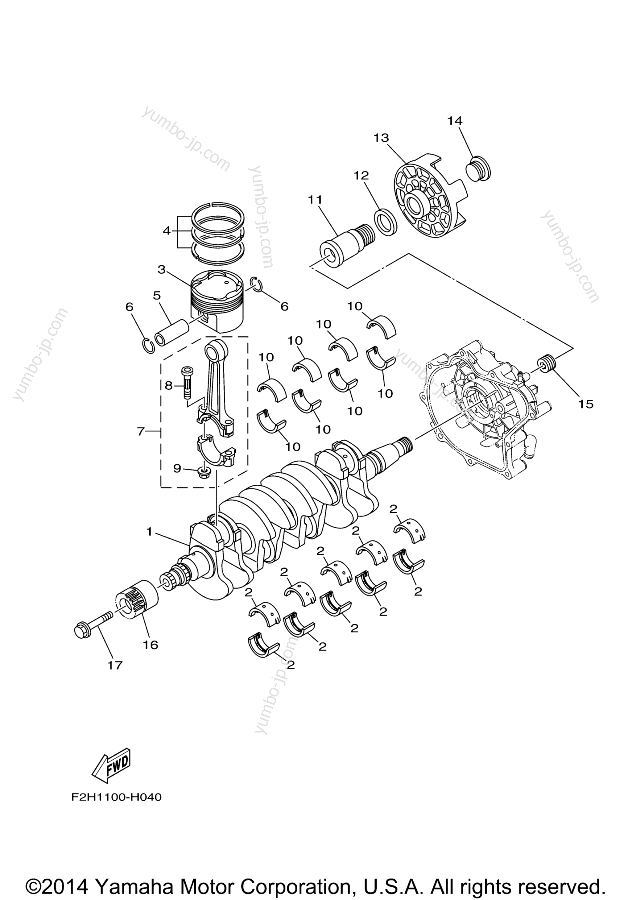 Crankshaft & Piston для катеров YAMAHA SX240 HIGH OUTPUT (SXT1800FL) 2012 г.