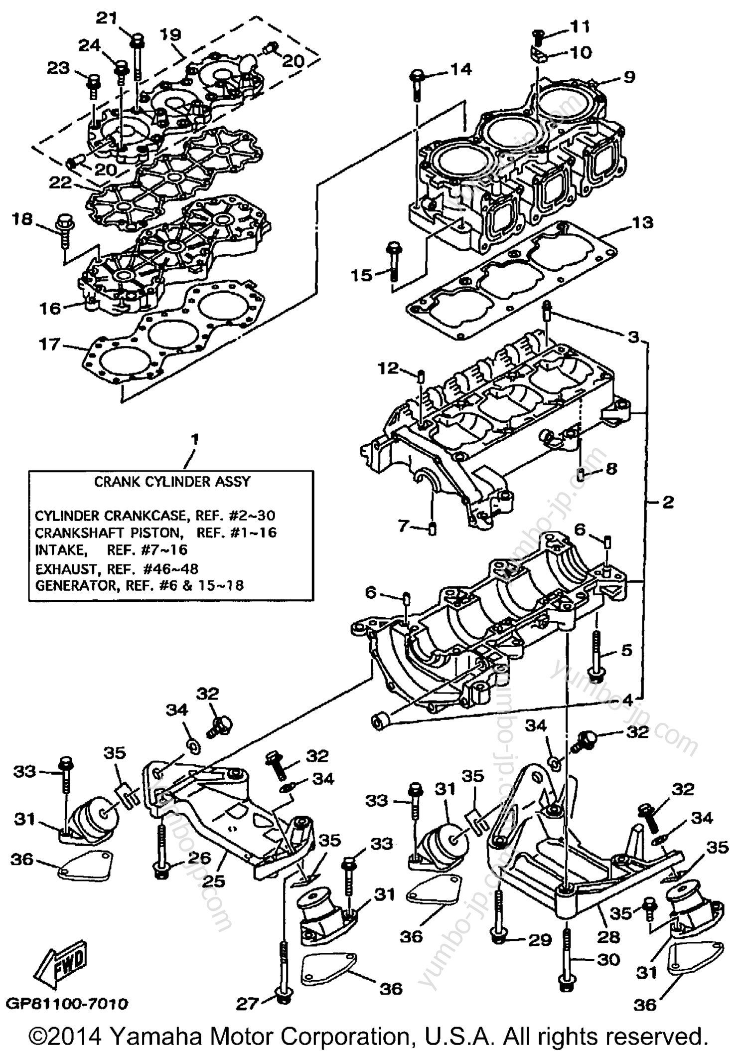 Cylinder Crankcase для катеров YAMAHA AR210 (LST1200DC) 2004 г.