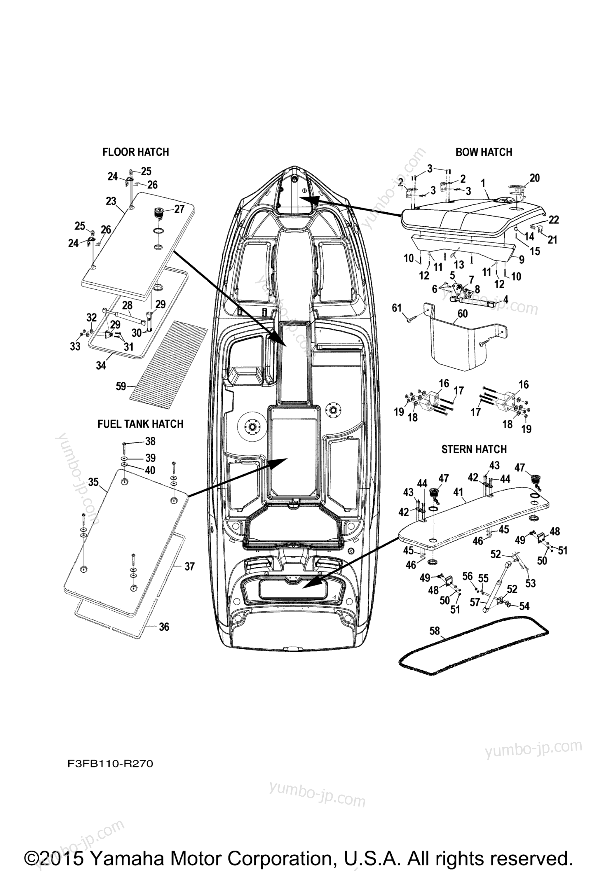 Deck Hatch 1 for boats YAMAHA AR240 HO CALIFORNIA (SAT1800ARB) CA 2016 year