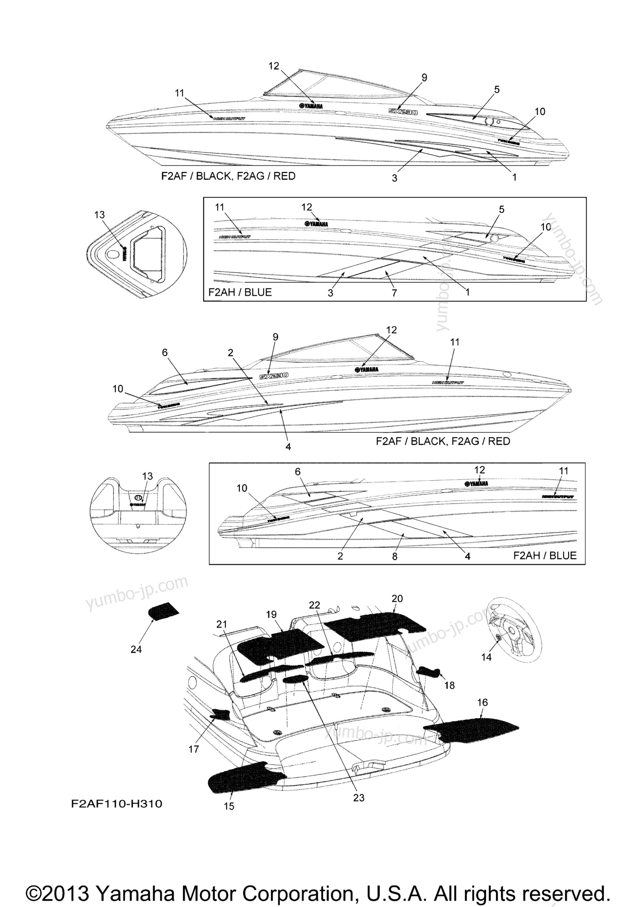 Graphics Mats for boats YAMAHA SX230 HIGH OUTPUT (SXT1100ELH) CA 2009 year