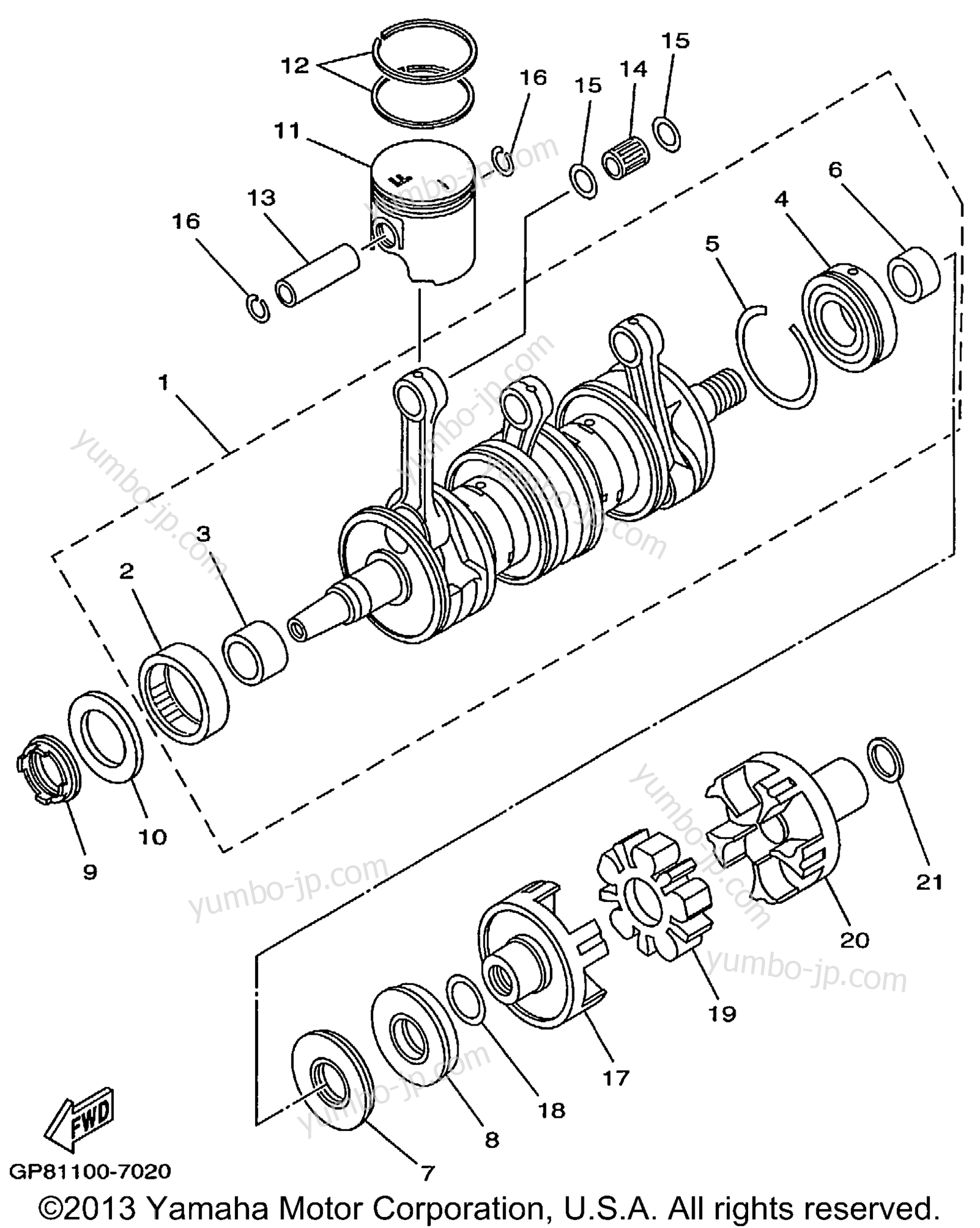 Crankshaft - Piston для катеров YAMAHA EXCITER 135 (EXS1200X) 1999 г.