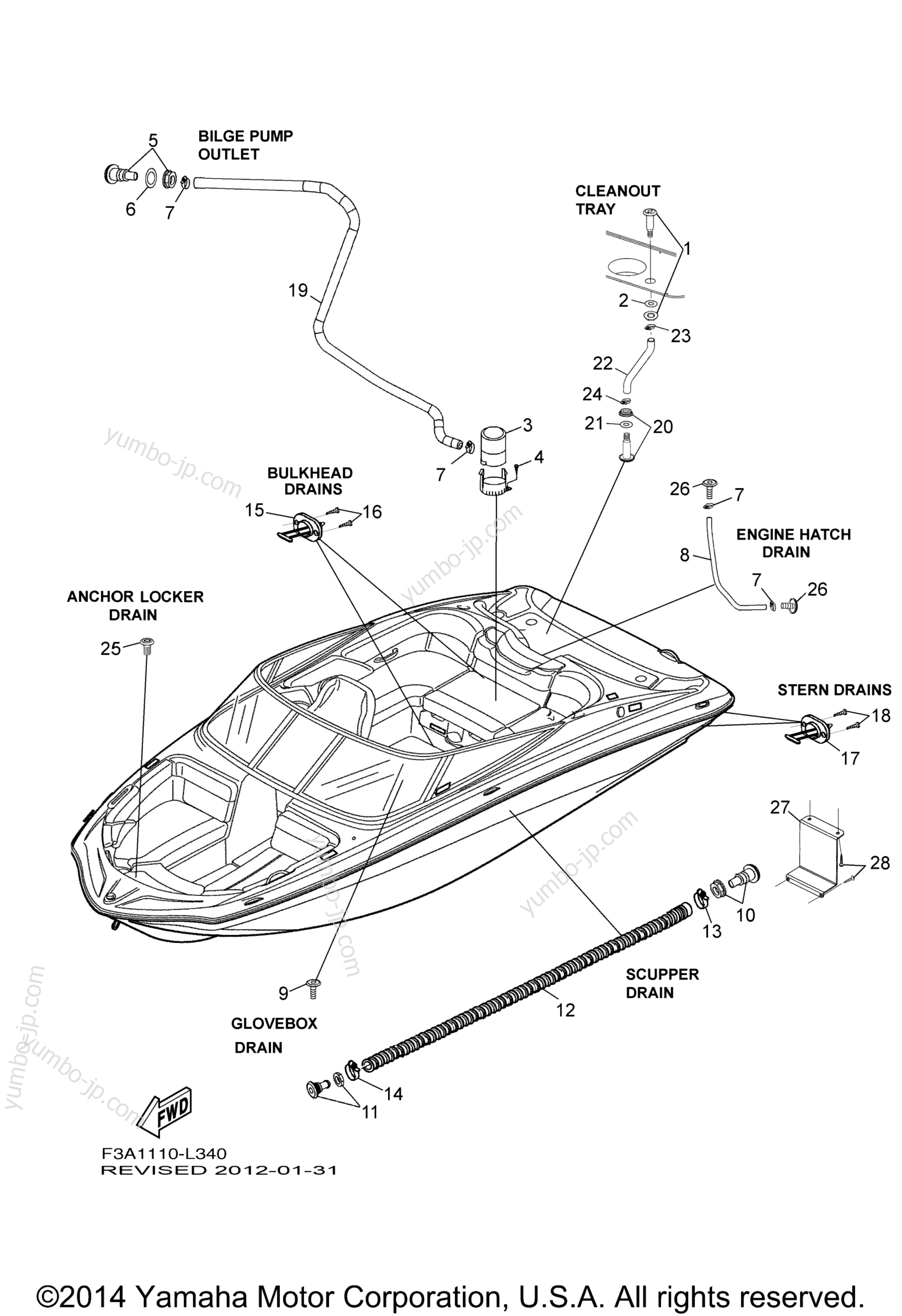 Deck Drain Fittings for boats YAMAHA AR190 (RX1800AL) 2012 year