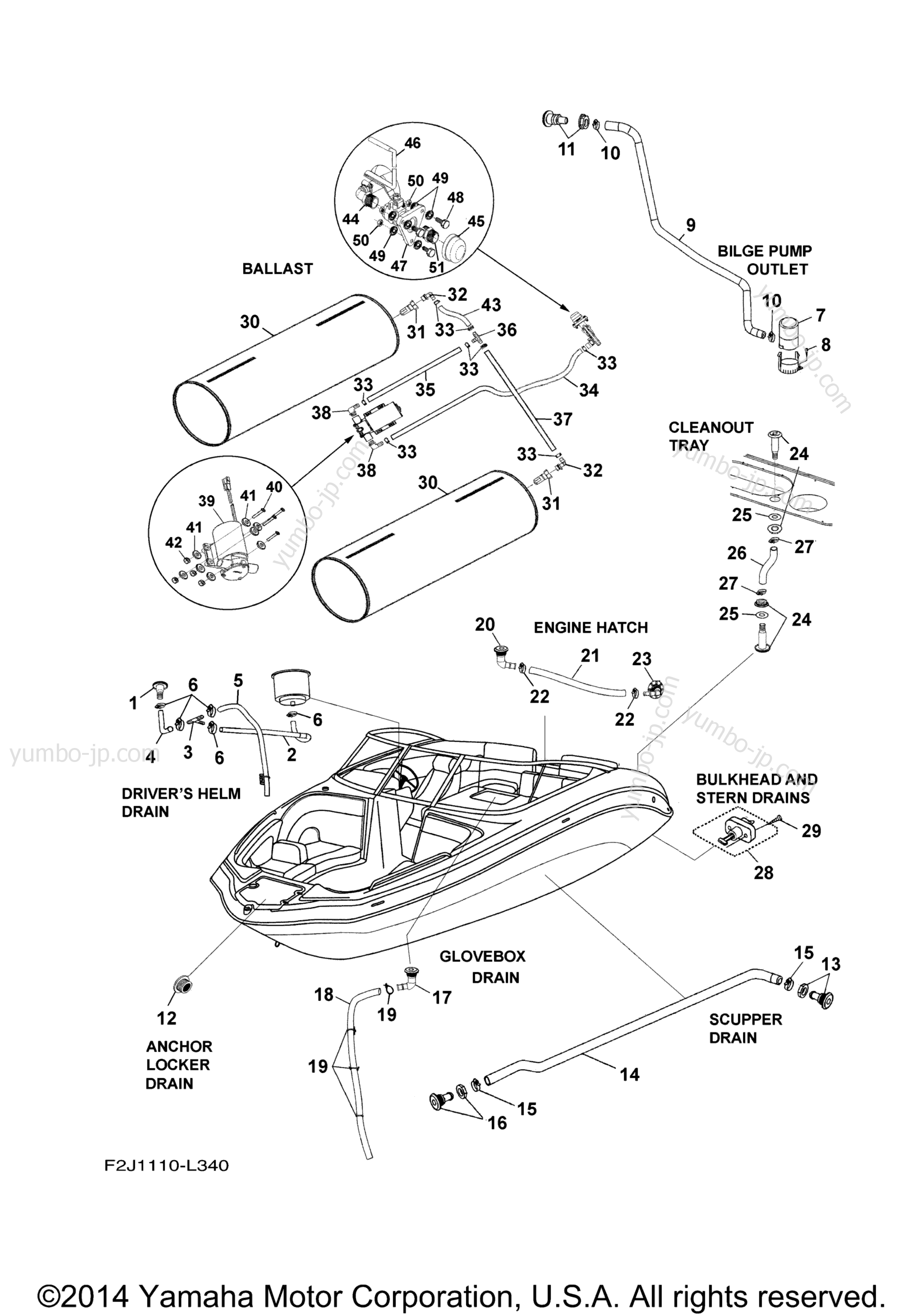 Deck Drain Fittings for boats YAMAHA 212X (XAT1800AM) 2013 year