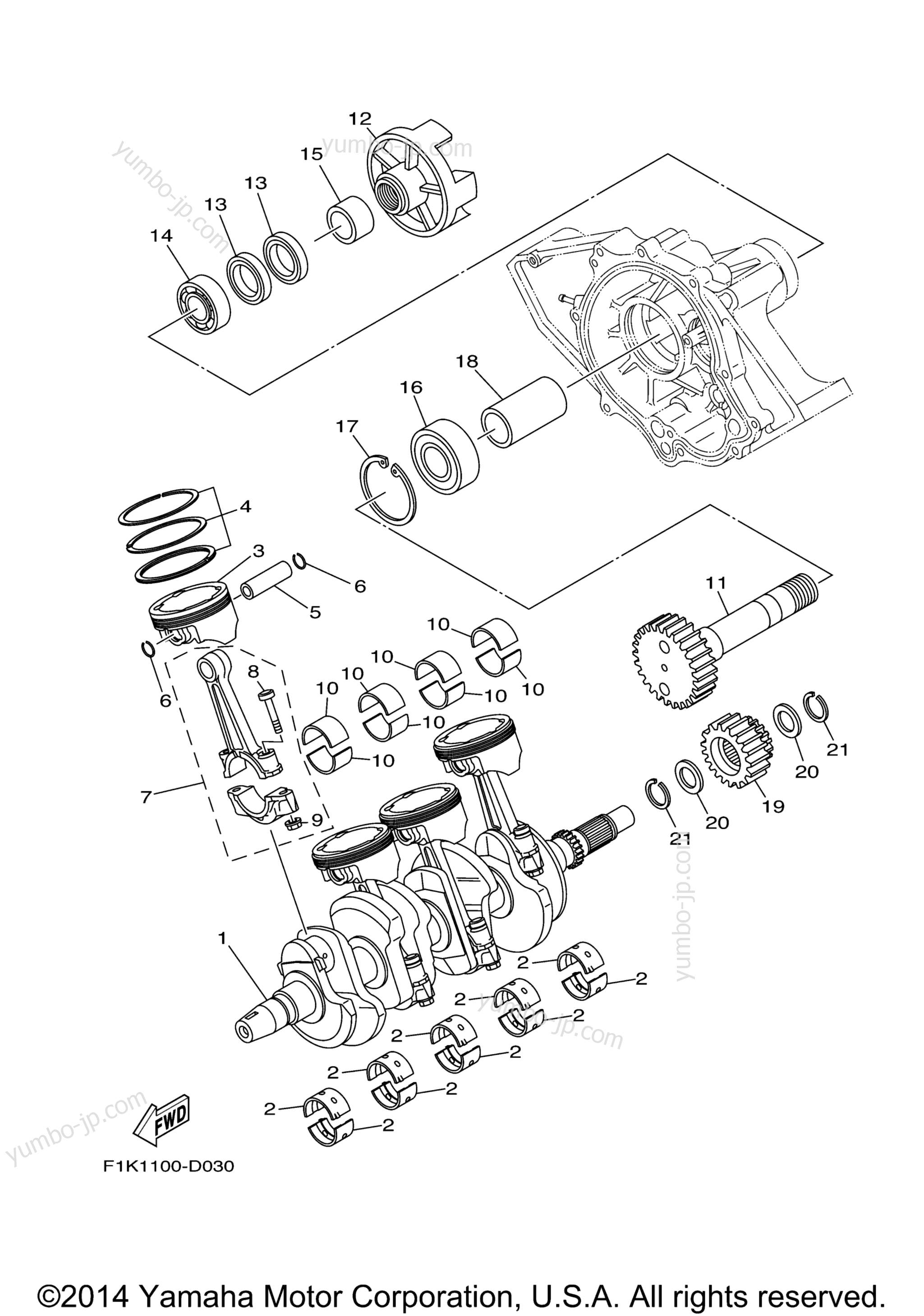 Crankshaft & Piston для катеров YAMAHA SX210 (LAT1100BL) 2012 г.