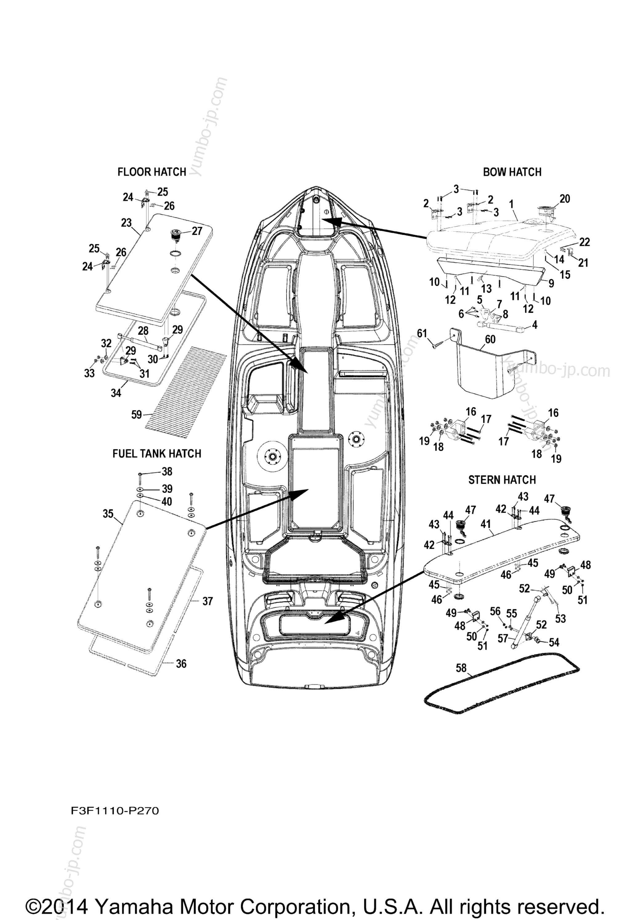 Deck Hatch 1 для катеров YAMAHA 242 LIMITED S CALIFORNIA (SAT1800HLP) CA 2015 г.