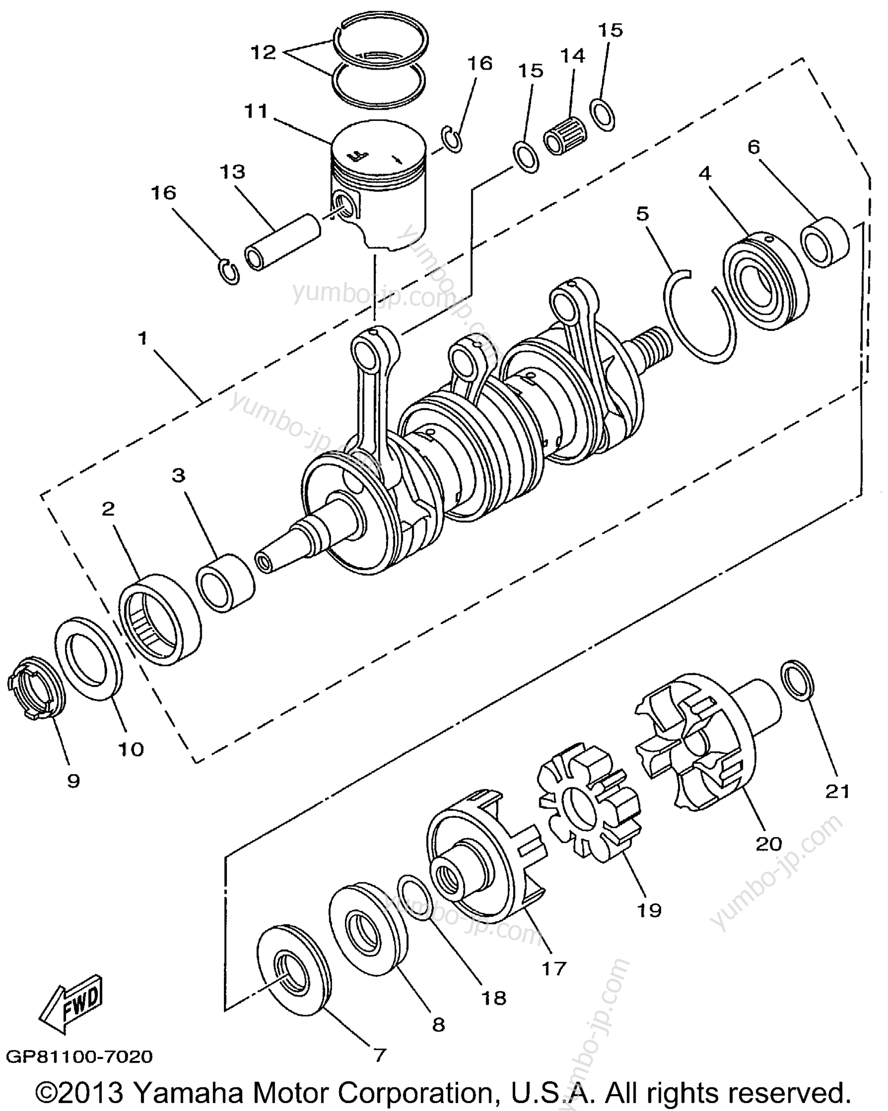 Crankshaft - Piston для катеров YAMAHA EXCITER SINGLE (EXS1200W) 1998 г.