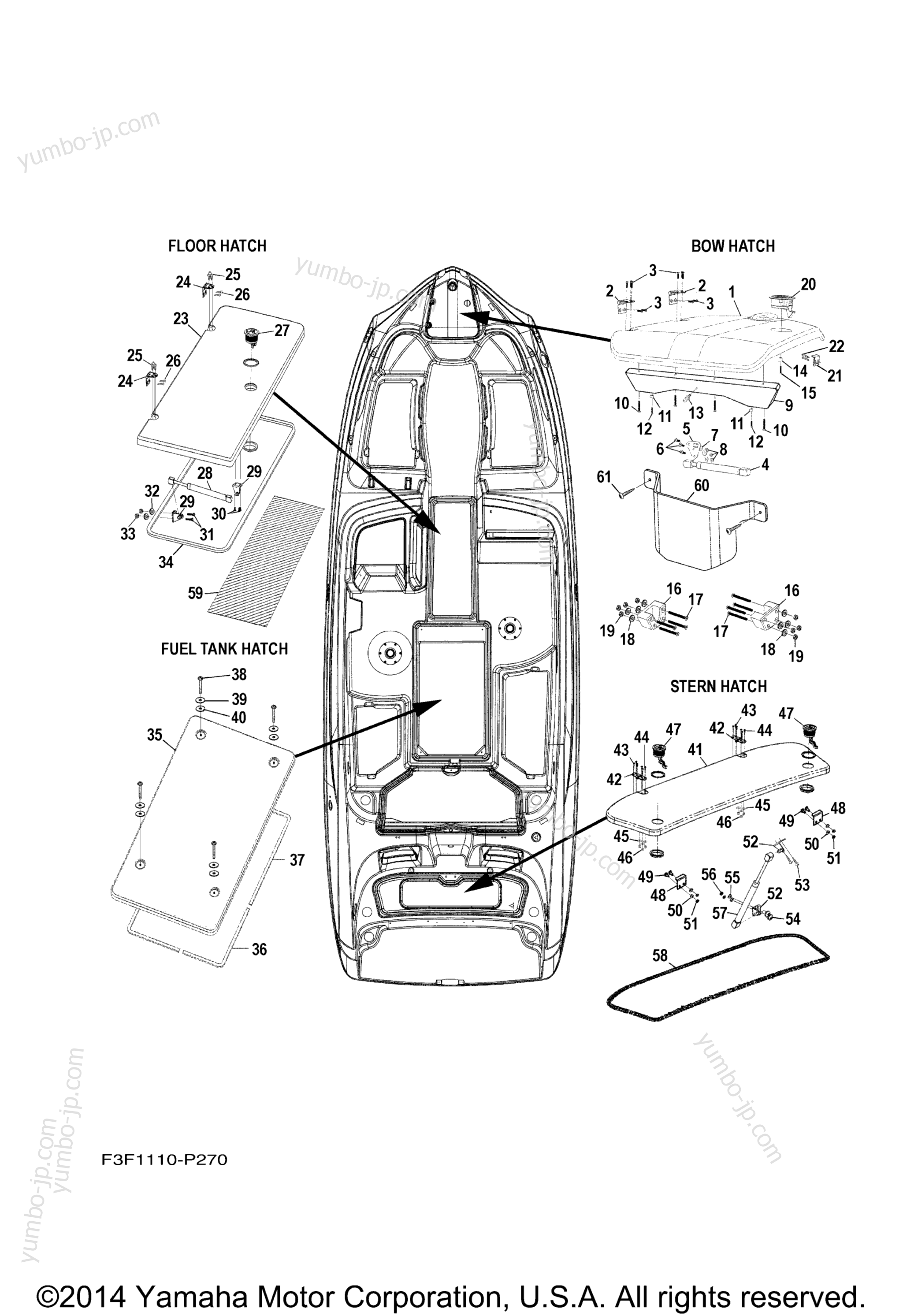 Deck Hatch 1 для катеров YAMAHA SX240 CALIFORNIA (SAT1800FLP) CA 2015 г.