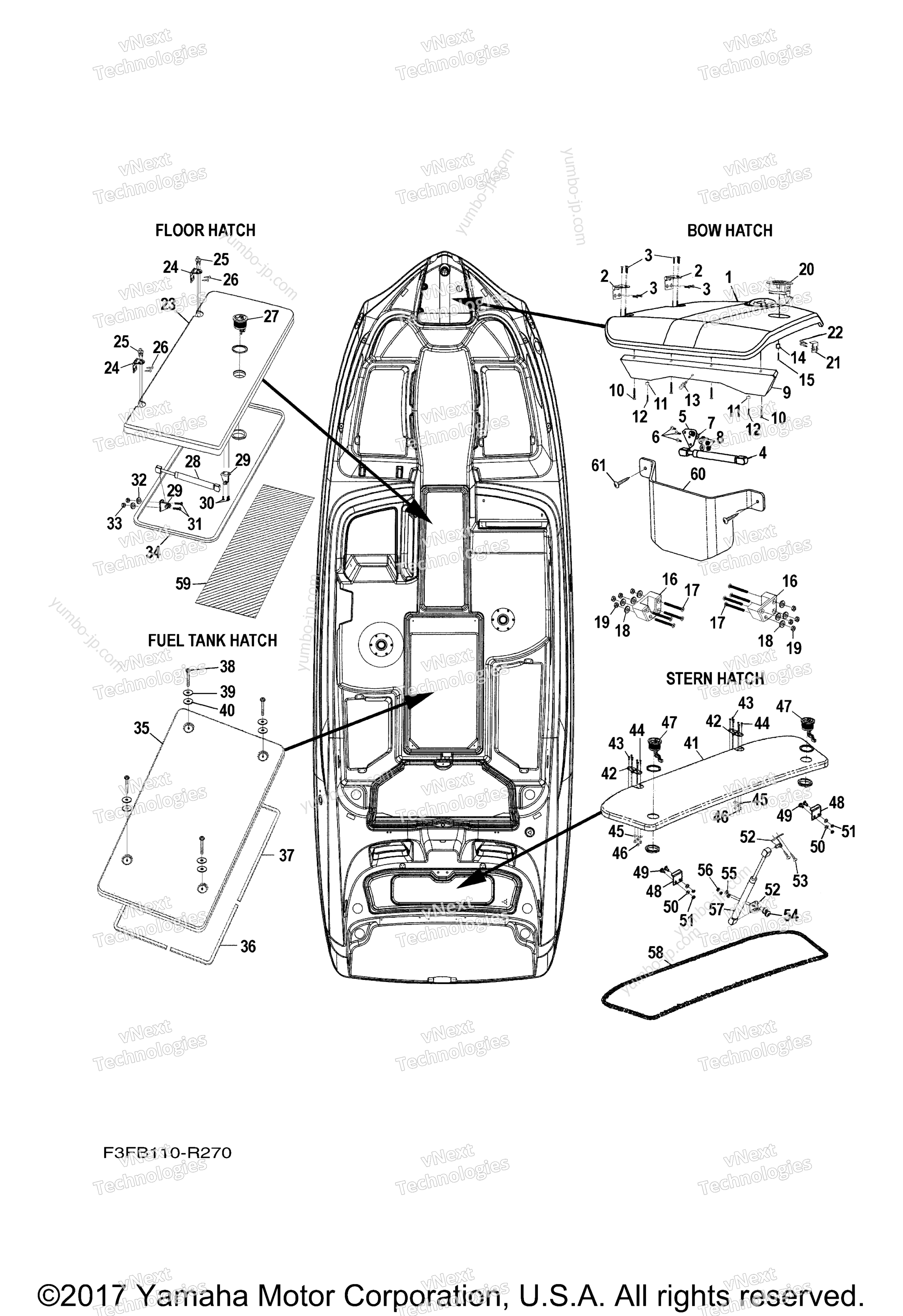 Deck Hatch 1 for boats YAMAHA 242 LTD S E SERIES CALIFORNIA (SAT1800FLS) CA 2017 year