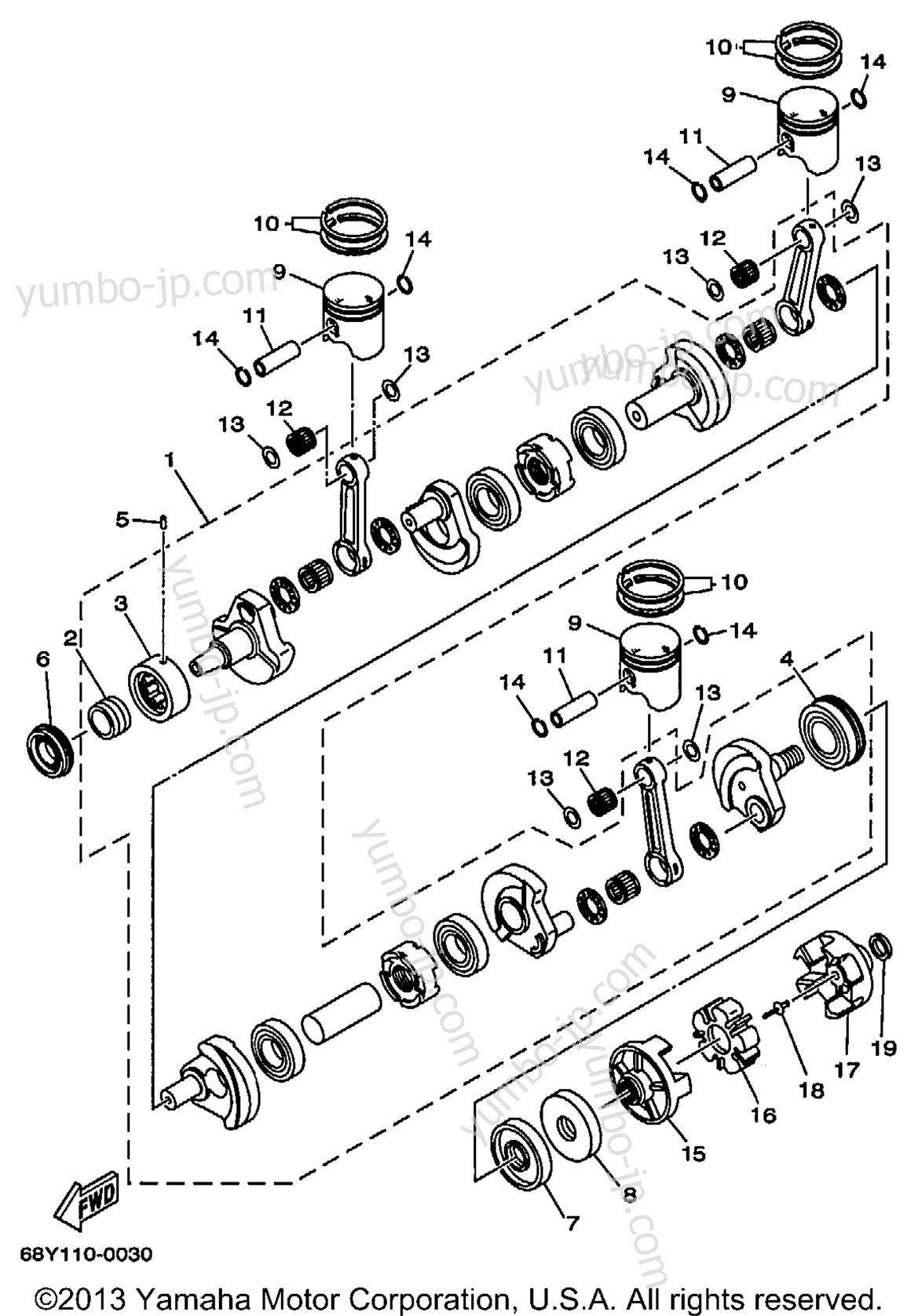 Коленвал и поршневая группа для катеров YAMAHA XR1800 (XRT1200Y) 2000 г.