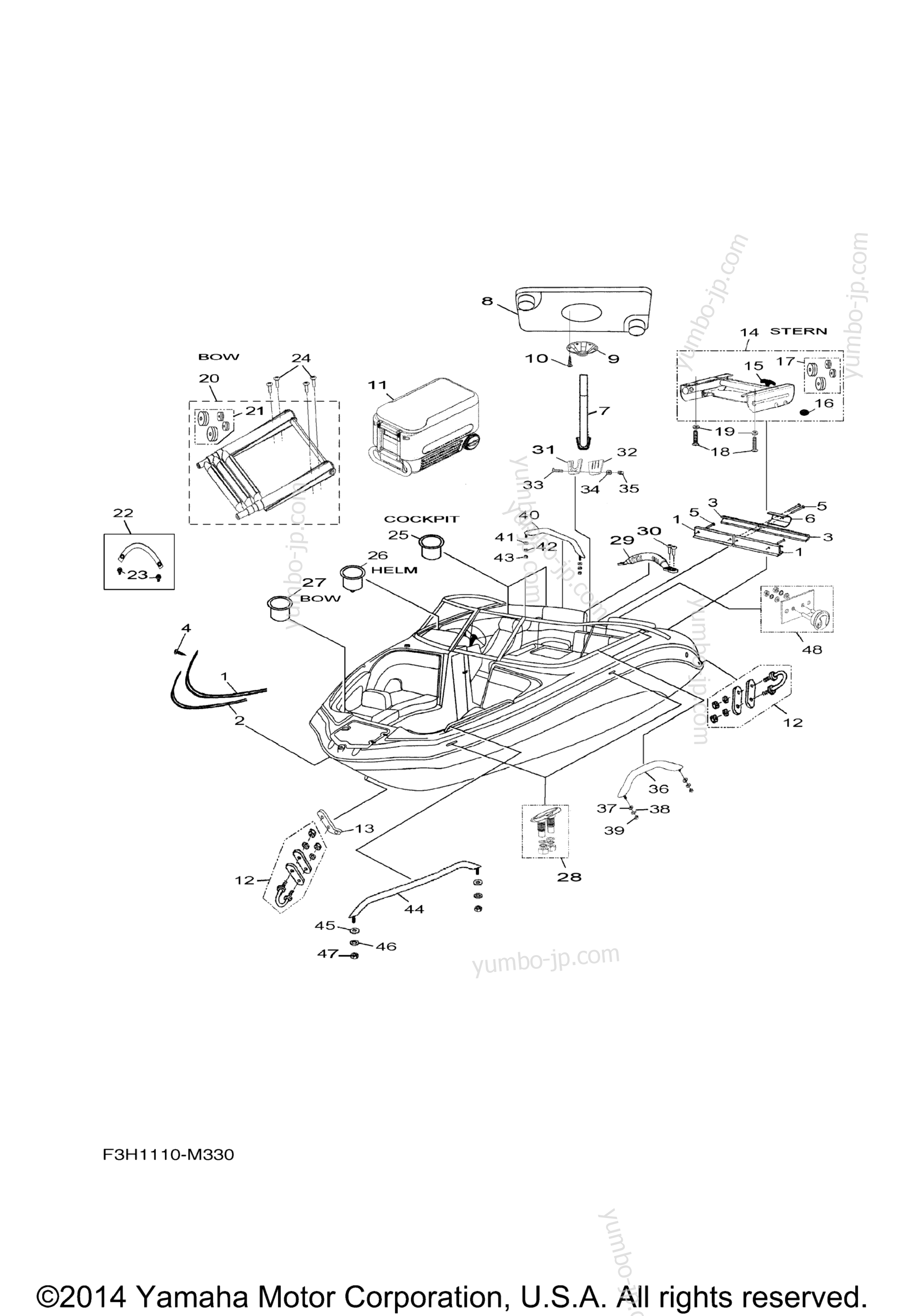 Hull Deck Fittings for boats YAMAHA 242 LIMITED CALIFORNIA (SXT1800JLM) CA 2013 year