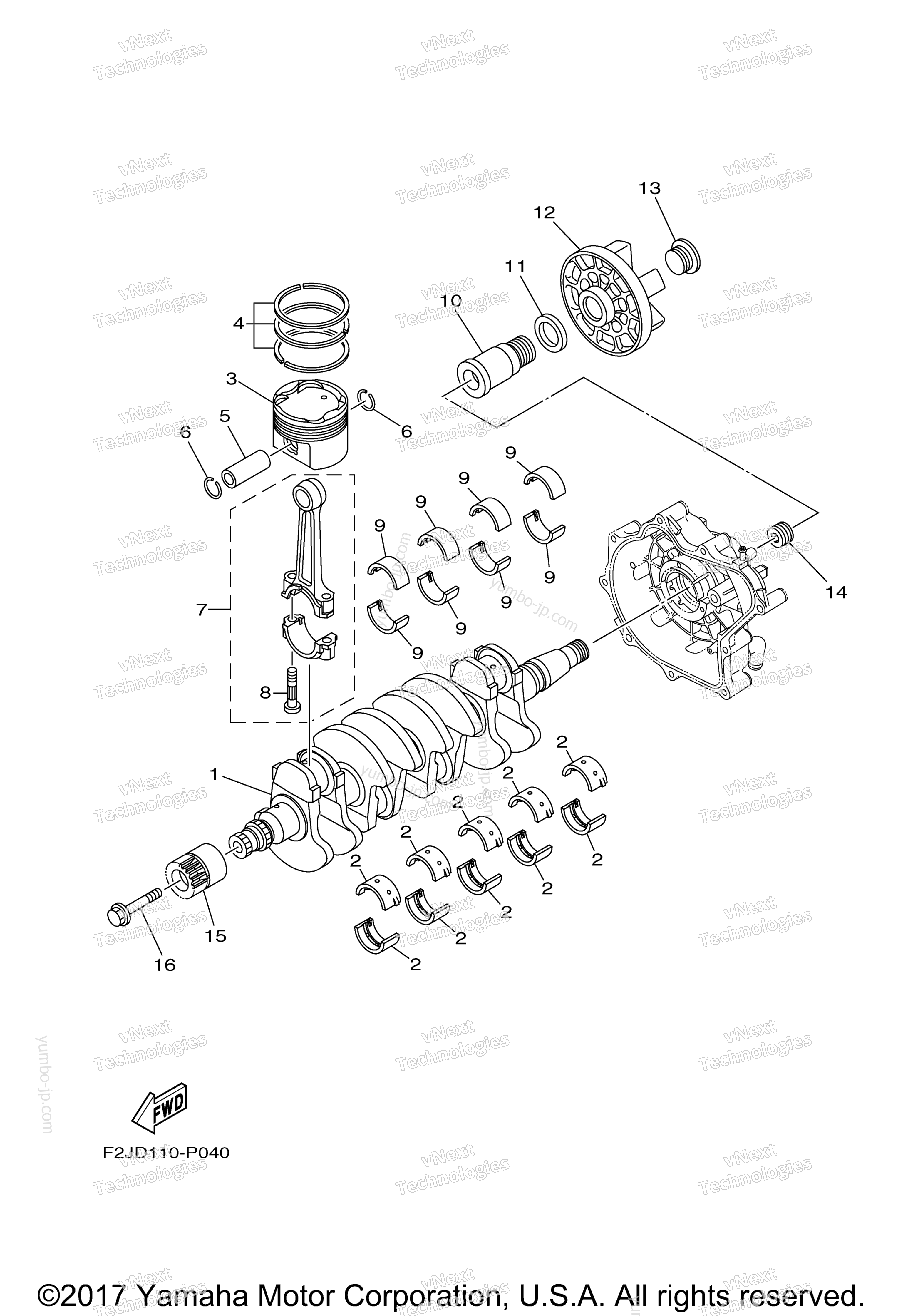 Crankshaft & Piston для катеров YAMAHA AR190 CALIFORNIA (RX1800ALR) CA 2016 г.
