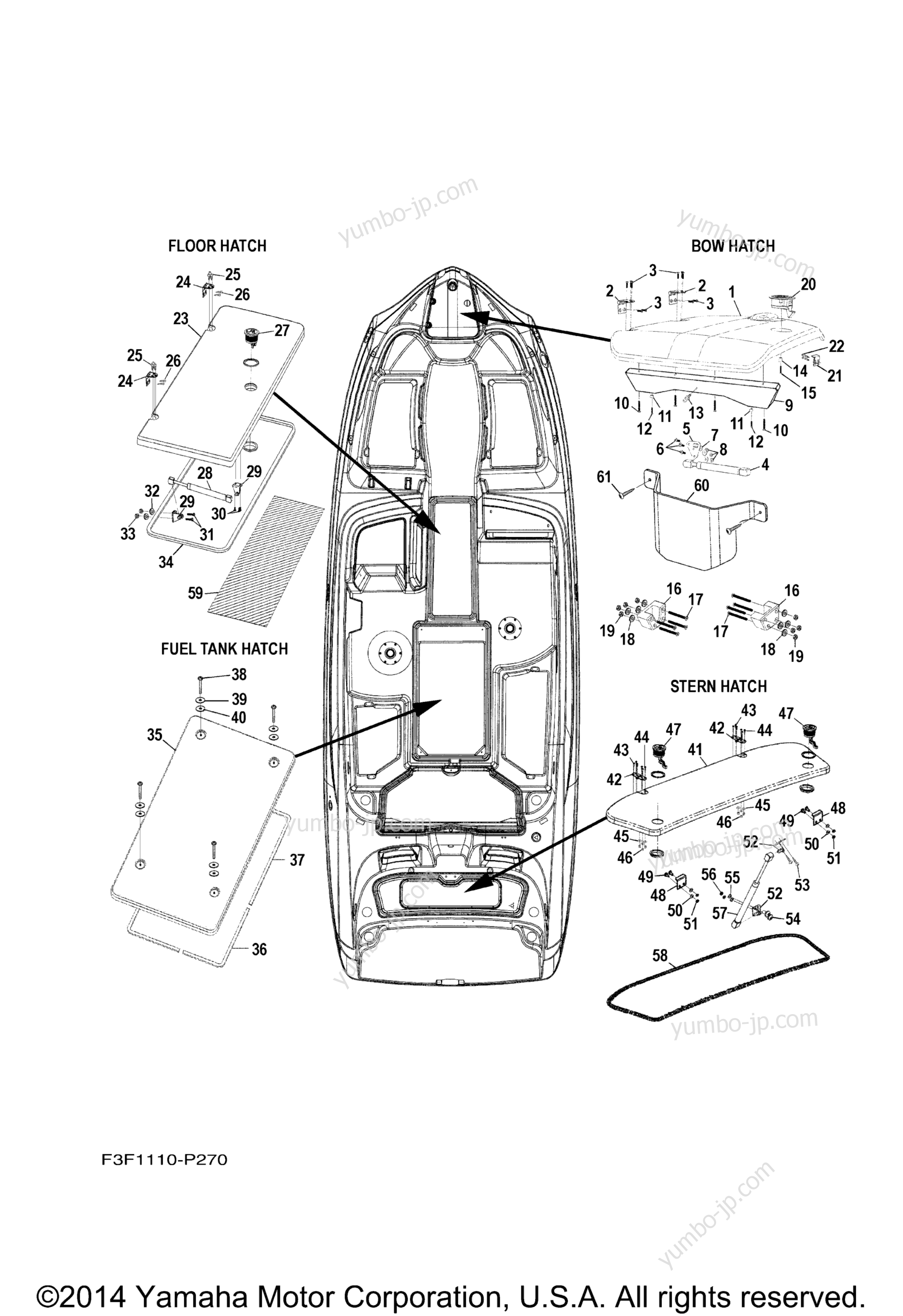 Deck Hatch 1 for boats YAMAHA SX240 HIGH OUTPUT (SAT1800DP) 2015 year