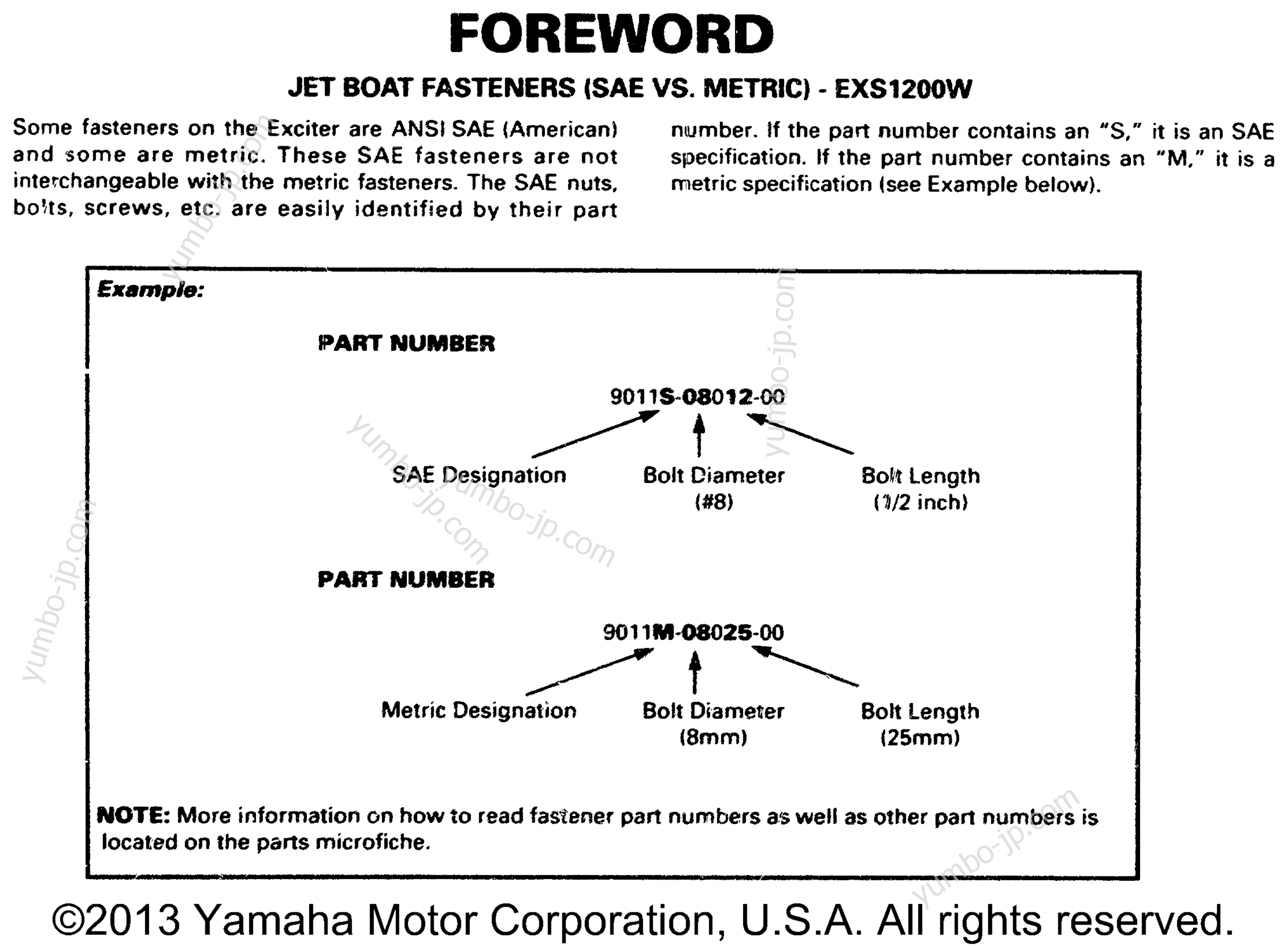 Jet Boat Fasteners (Sae Vs - Metric) - Exs1200w для катеров YAMAHA EXCITER SINGLE (EXS1200W) 1998 г.