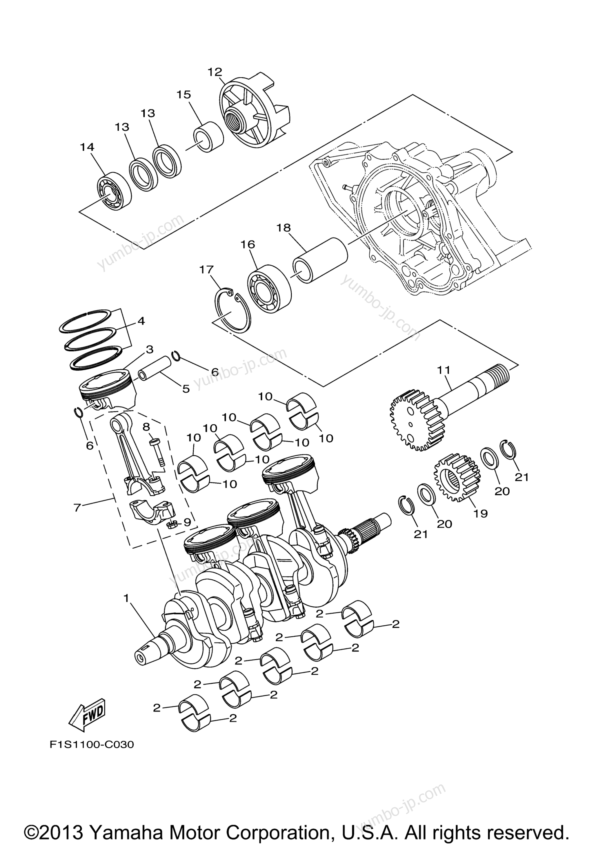 Crankshaft & Piston для катеров YAMAHA AR230 HIGH OUTPUT (SXT1100BLH) CA 2009 г.