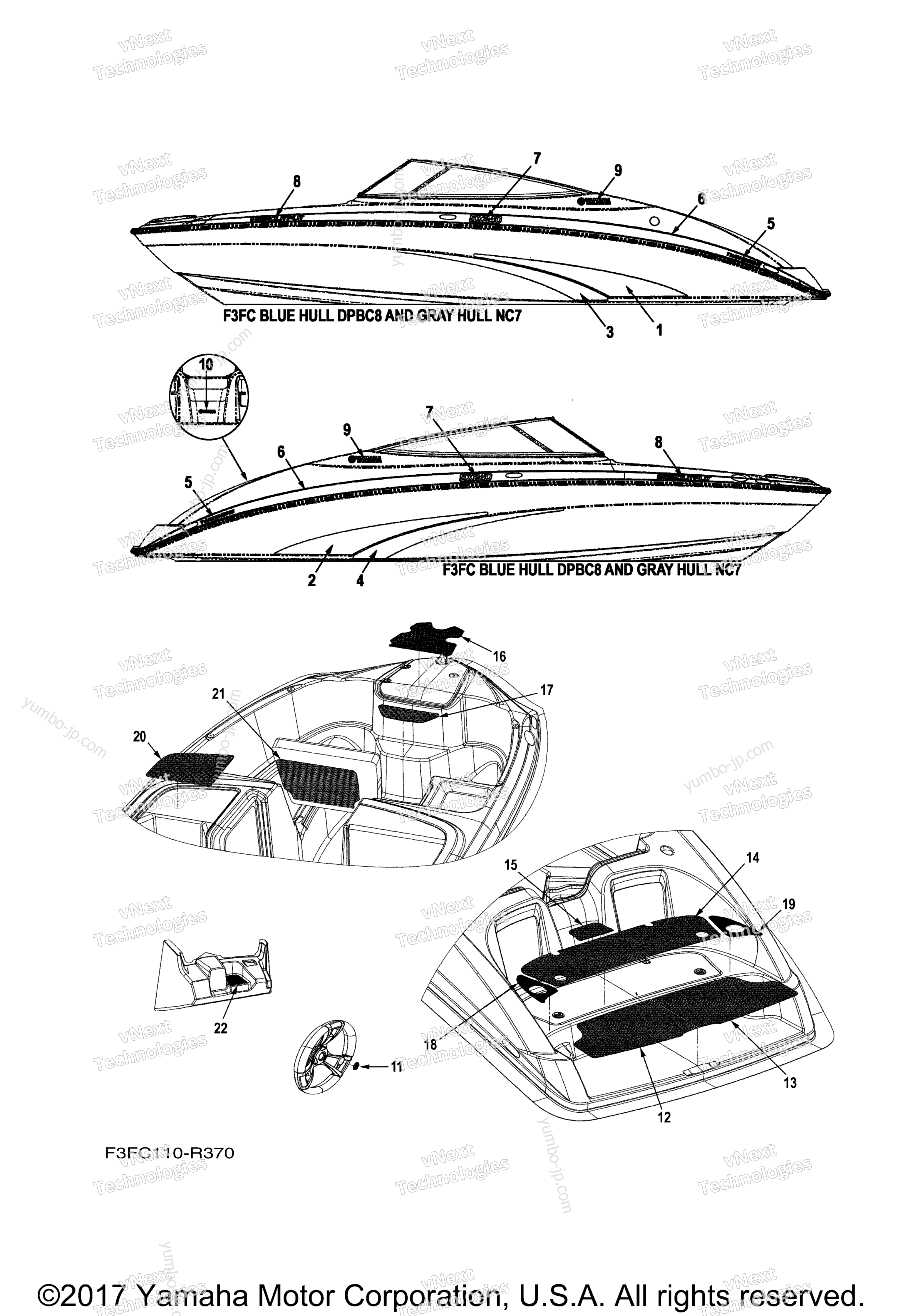 Graphics & Mats for boats YAMAHA SX240 HO CALIFORNIA (SAT1800BLR) CA 2016 year