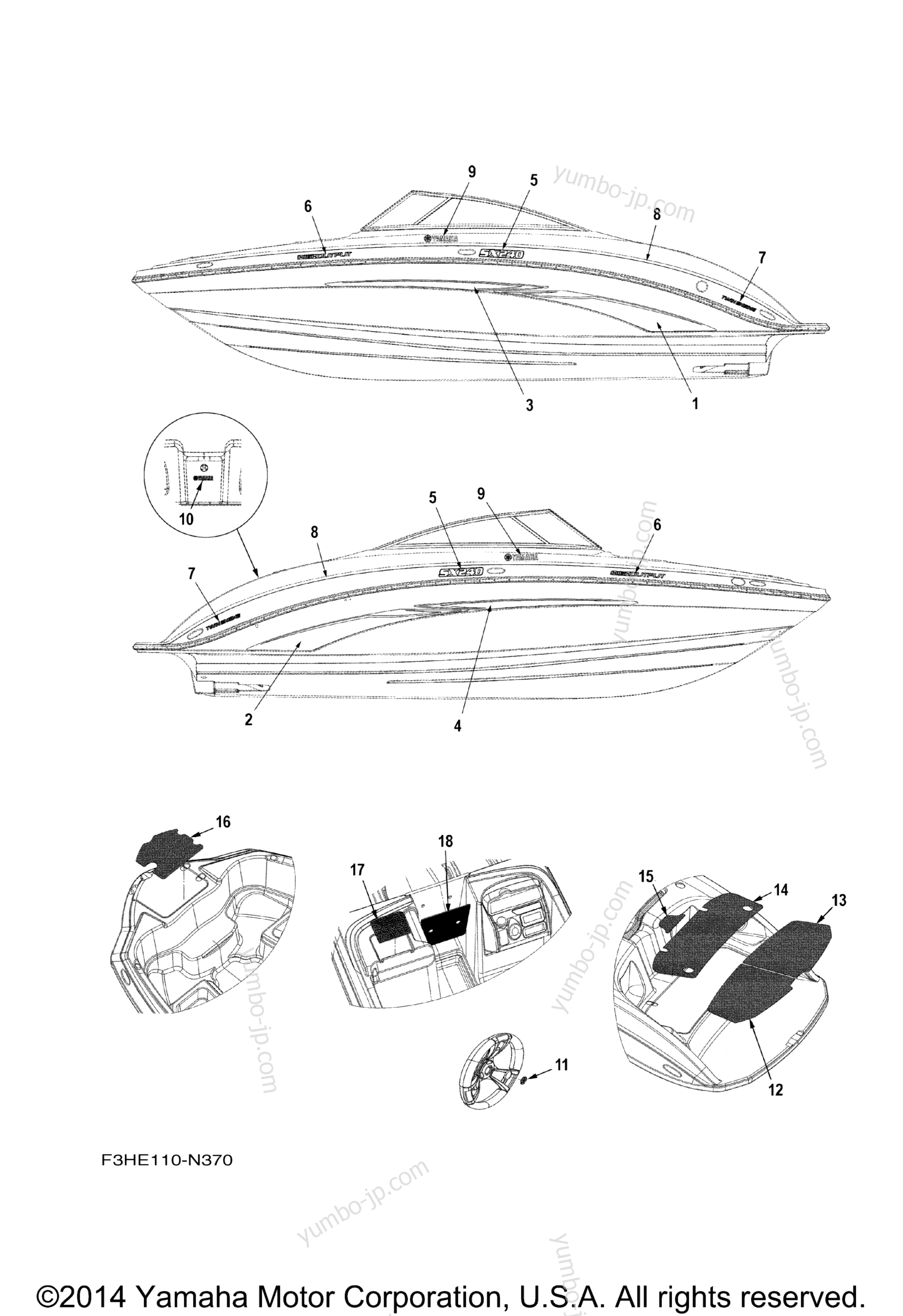 Graphics & Mats for boats YAMAHA SX240 (SXT1800FN) 2014 year