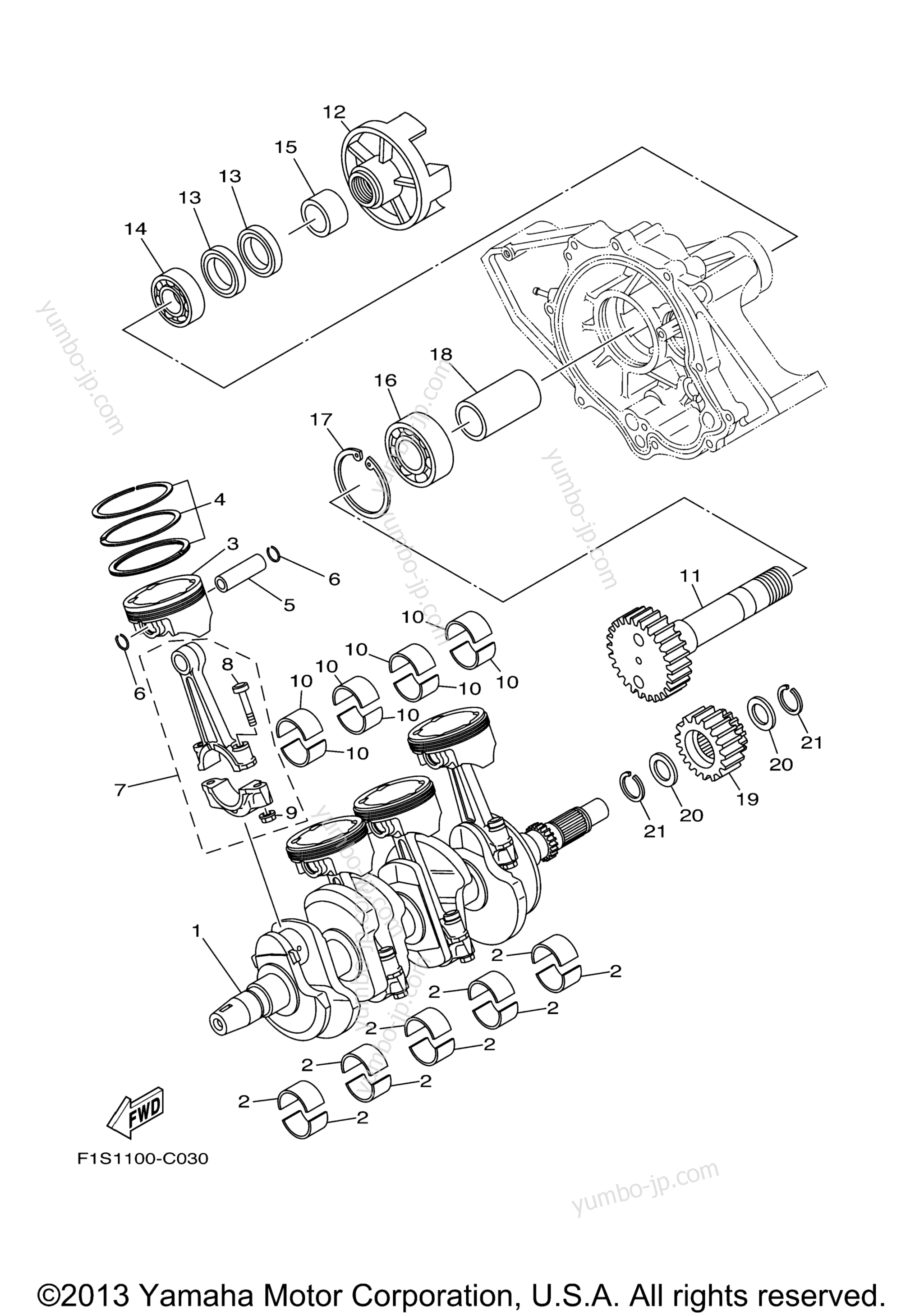 Crankshaft & Piston для катеров YAMAHA 232 LIMITED (SXT1100HLH) CA 2009 г.
