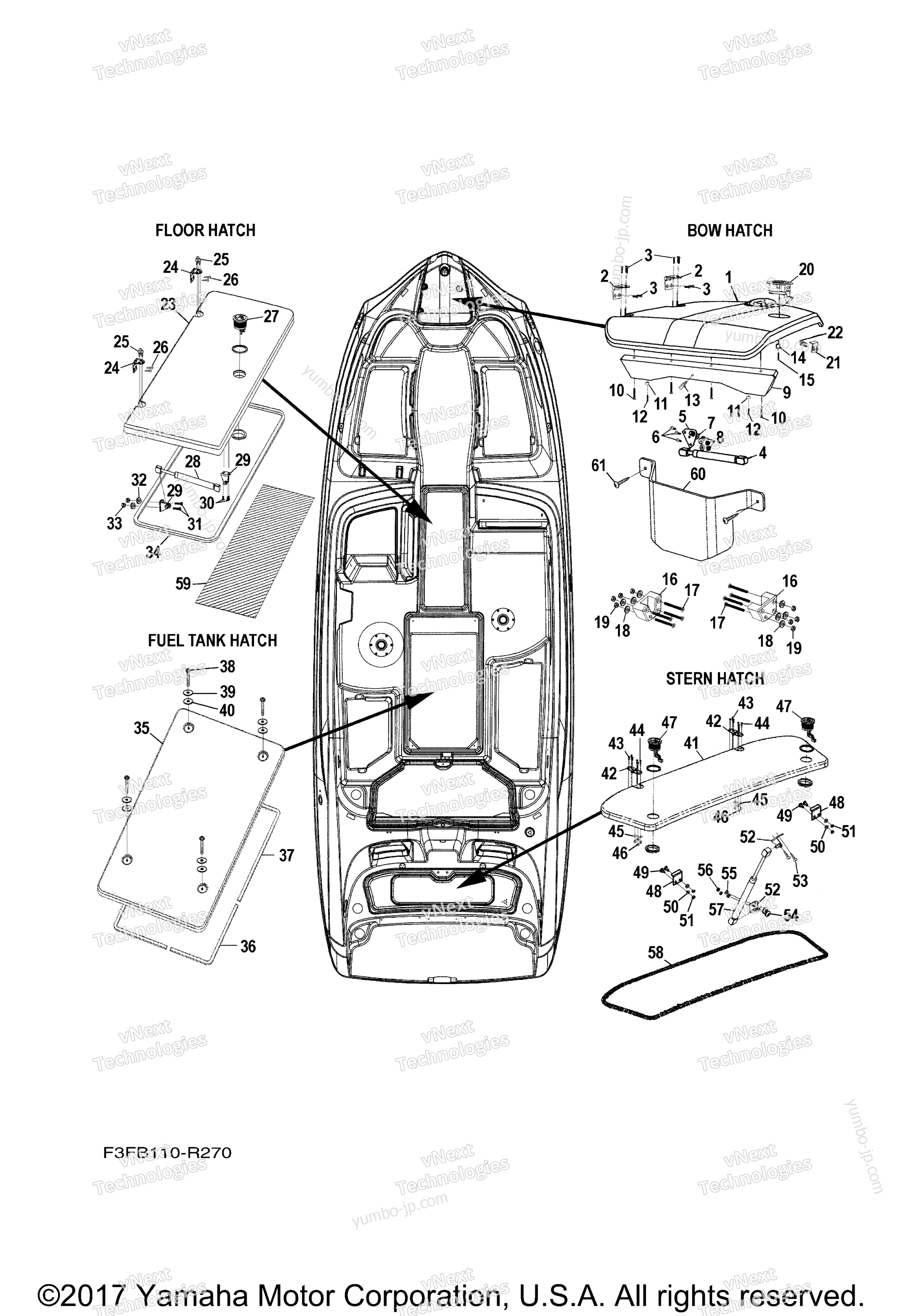 Deck Hatch 1 for boats YAMAHA AR240 HO CALIFORNIA (SAT1800ALR) CA 2016 year