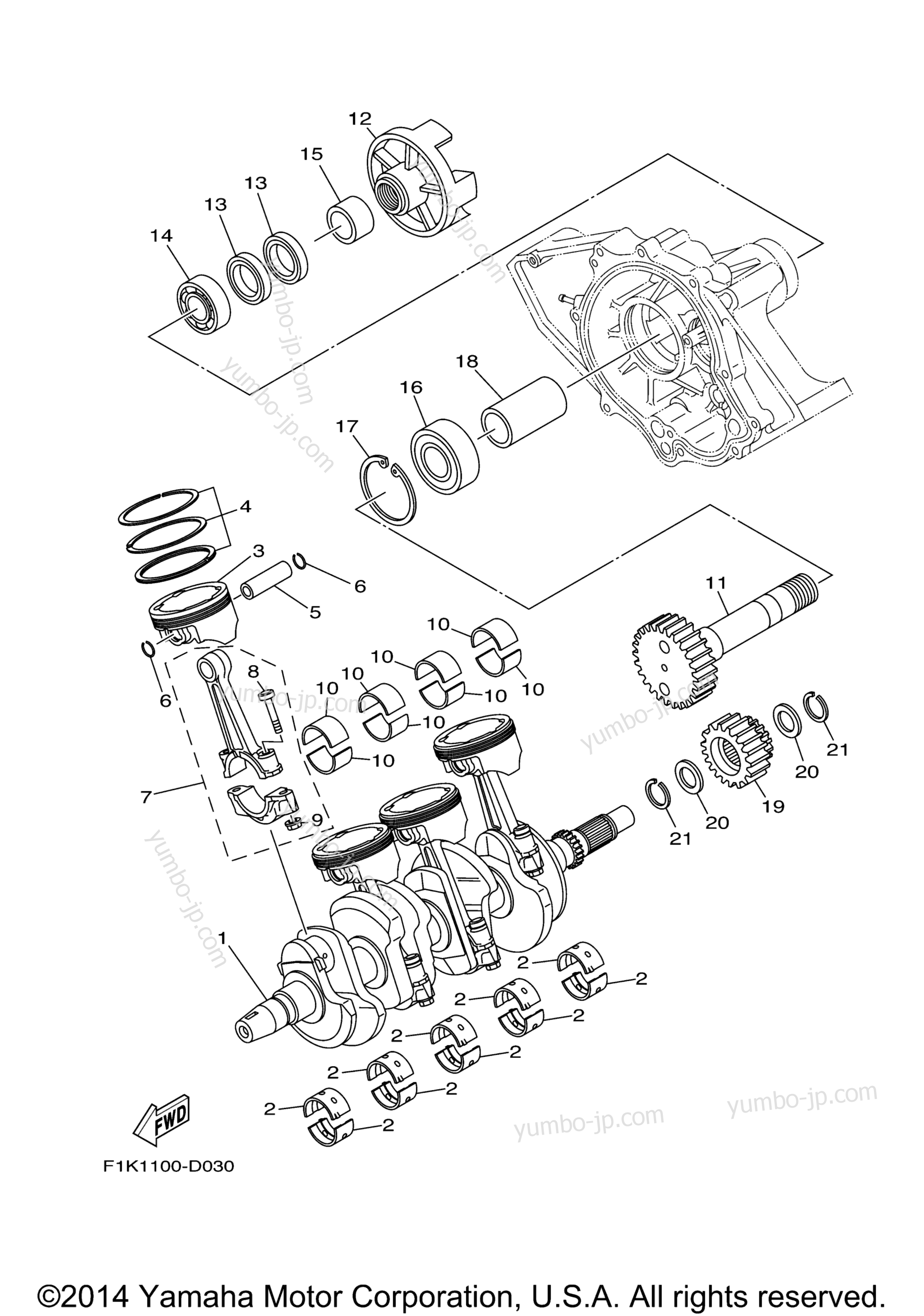 Crankshaft & Piston для катеров YAMAHA AR210 (FRT1100ALK) CA 2011 г.