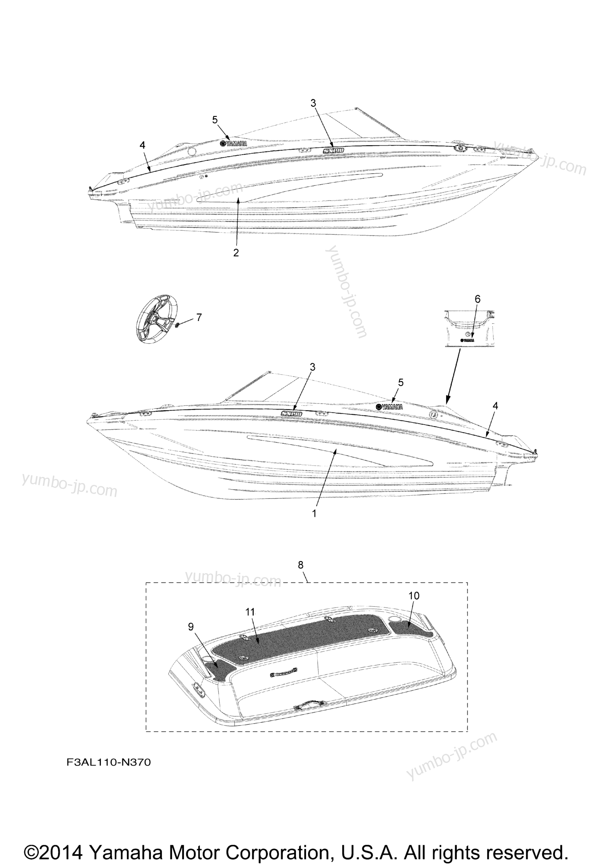 Graphics & Mats for boats YAMAHA SX190 CALIFORNIA (RX1800CLN) CA 2014 year