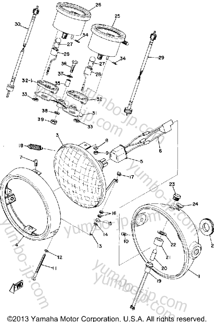 Head Lamp & Speedometer-Tachometer for motorcycles YAMAHA RT1M 1970 year
