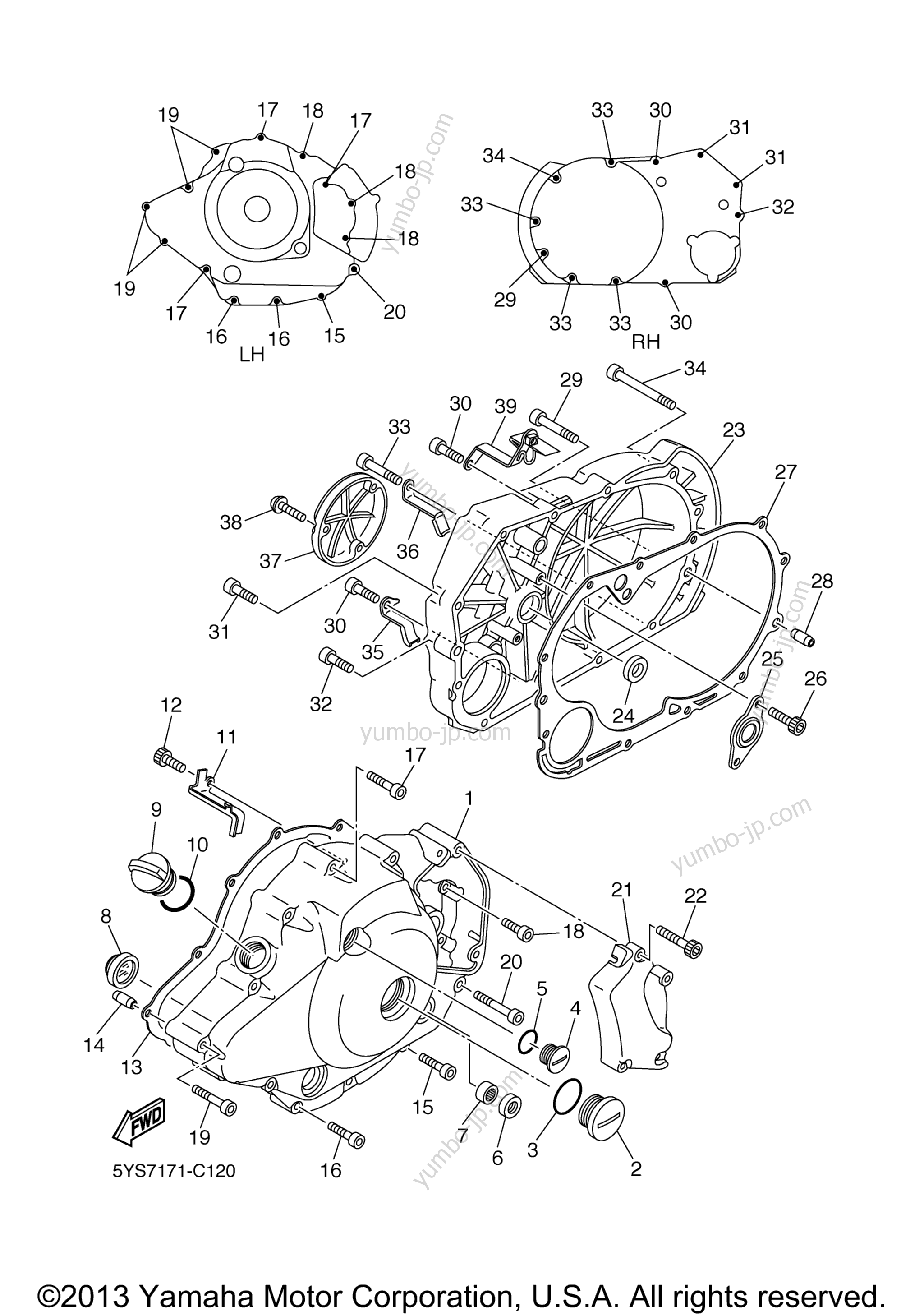 Crankcase Cover 1 для мотоциклов YAMAHA V STAR 1100 CUSTOM WFLAMES (XVS11TC-F) CA 2005 г.