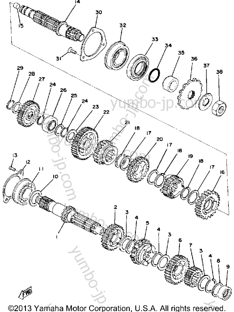 TRANSMISSION for motorcycles YAMAHA TT500C 1976 year