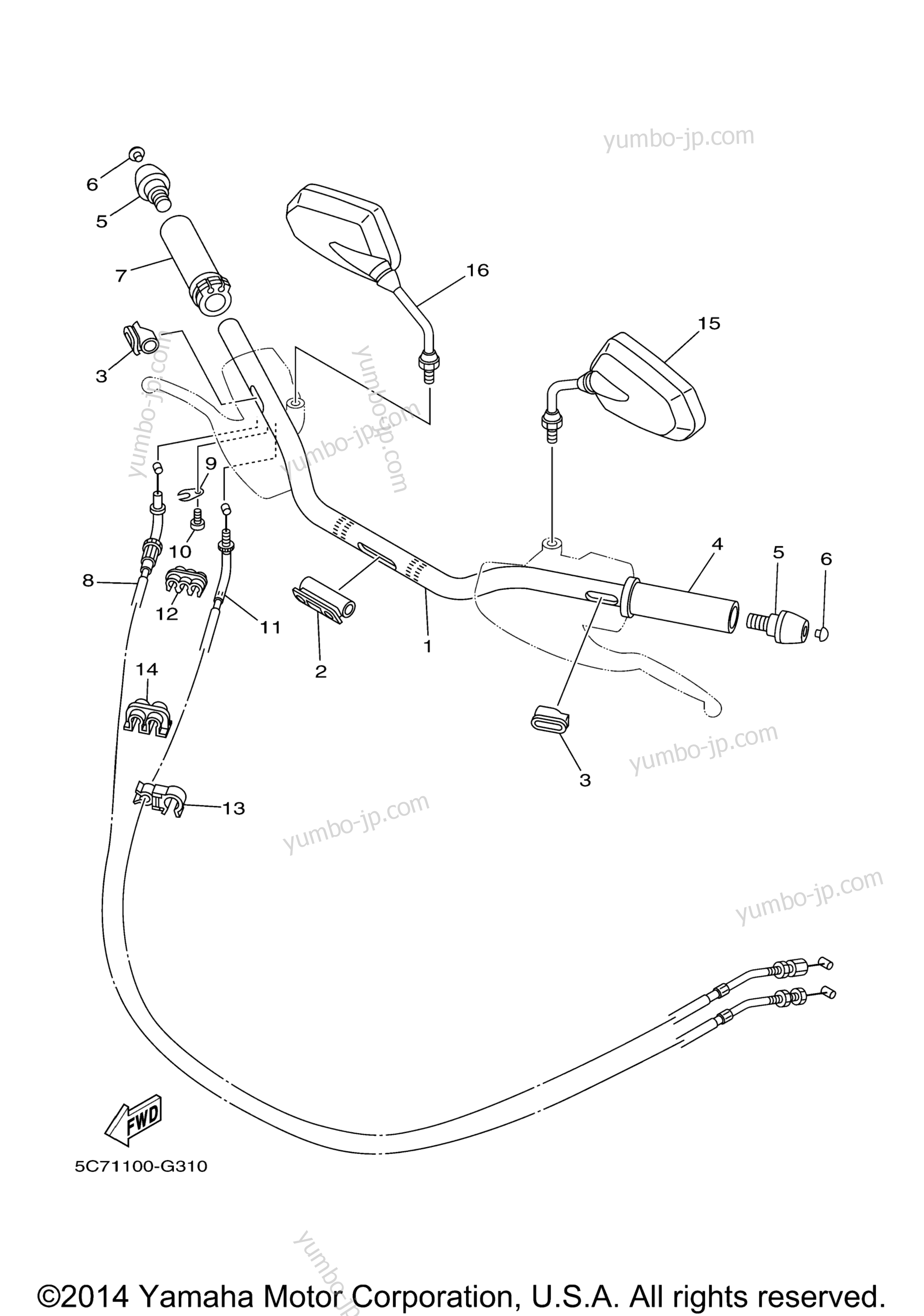 Steering Handle Cable для мотоциклов YAMAHA RAIDER (XV19CBCS) CA 2012 г.